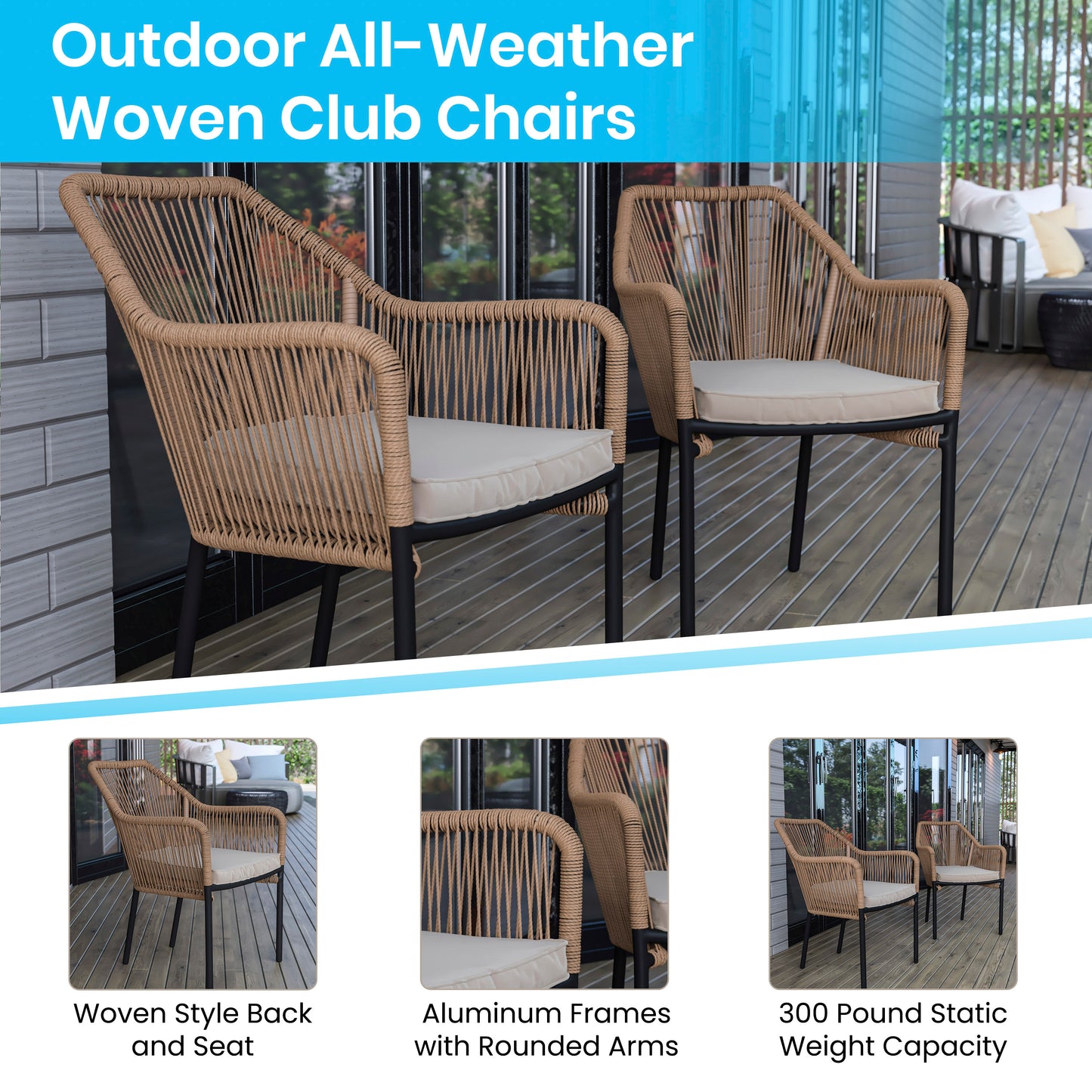 All-Weather Woven Stacking Club Chairs - Set of 2