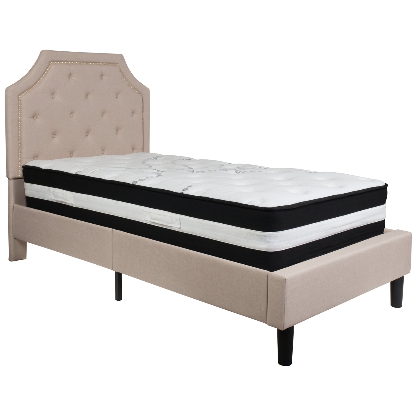 Button Tufted Upholstered Platform Bed with Memory Foam Pocket Spring Mattress (Twin, Full, Queen, King)