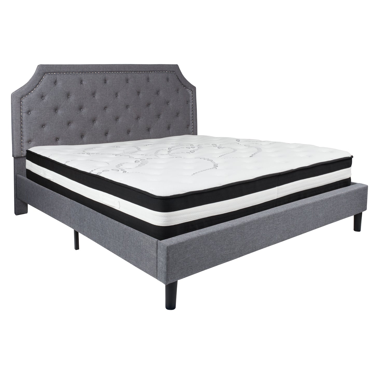 Button Tufted Upholstered Platform Bed with Memory Foam Pocket Spring Mattress (Twin, Full, Queen, King)