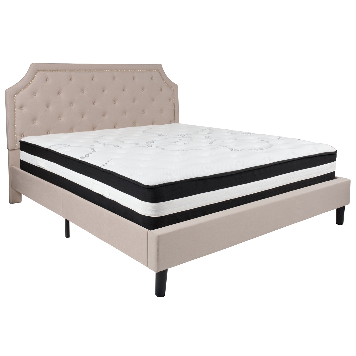 Button Tufted Upholstered Platform Bed with Memory Foam Pocket Spring Mattress (Twin, Full, Queen, King)