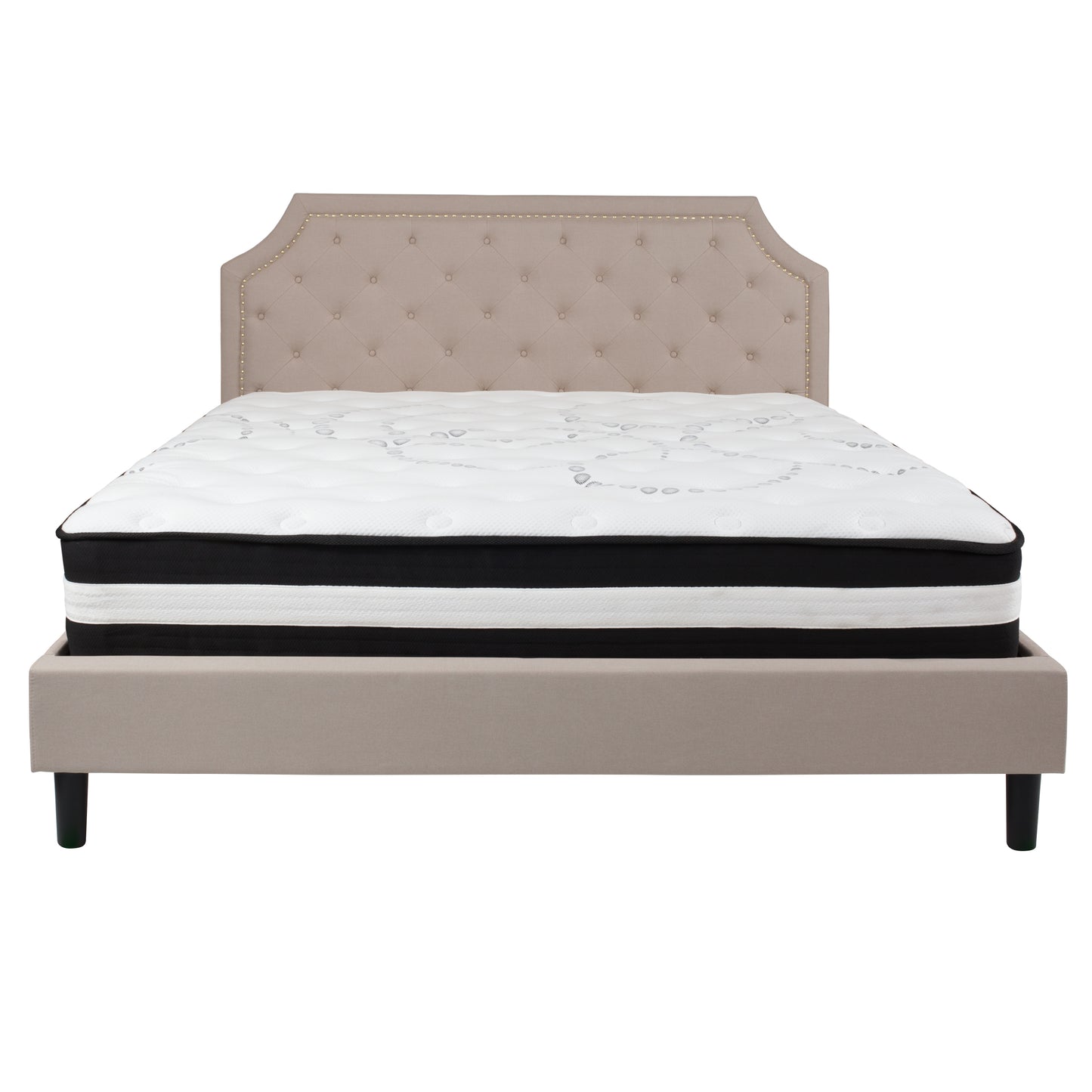 Button Tufted Upholstered Platform Bed with Memory Foam Pocket Spring Mattress (Twin, Full, Queen, King)