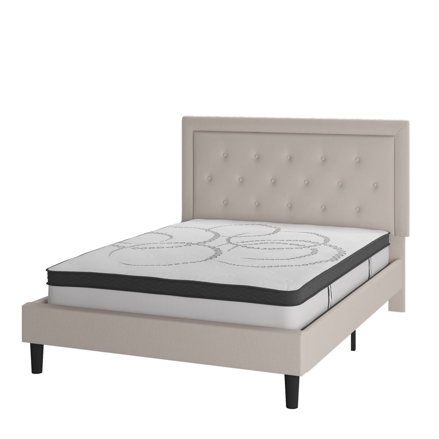 Queen Size Tufted Upholstered Platform Bed with 10 Inch CertiPUR-US Certified Pocket Spring Mattress