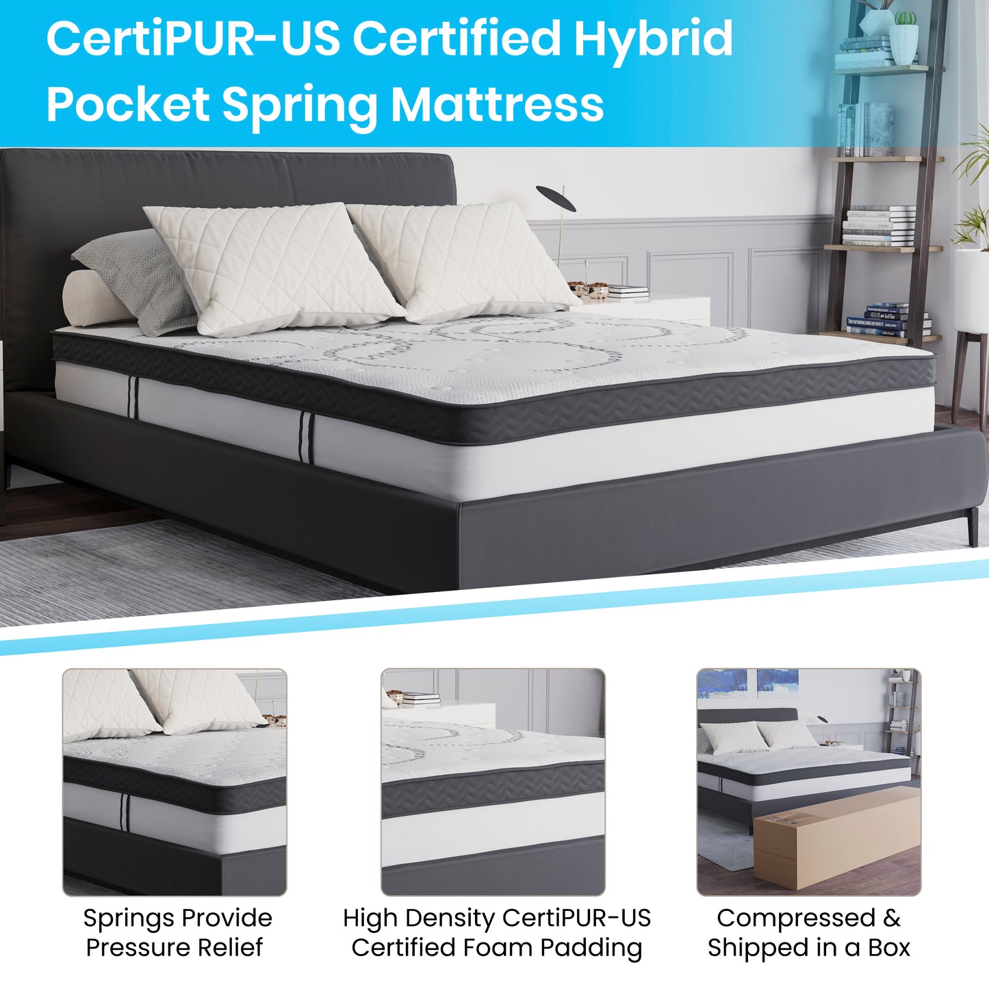 Queen Size Tufted Upholstered Platform Bed with 10 Inch CertiPUR-US Certified Pocket Spring Mattress