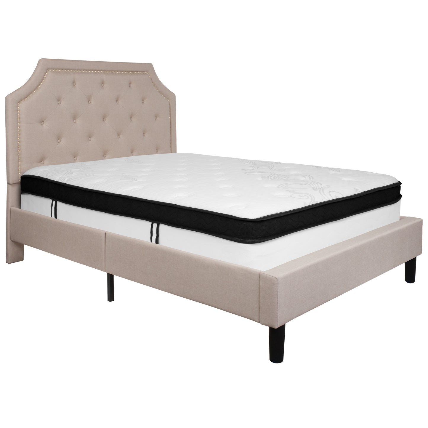 Button Tufted Upholstered Platform Bed with Memory Foam Pocket Spring Mattress (Twin, Full, Queen, King)