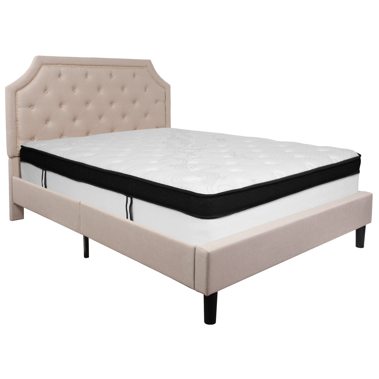 Button Tufted Upholstered Platform Bed with Memory Foam Pocket Spring Mattress (Twin, Full, Queen, King)