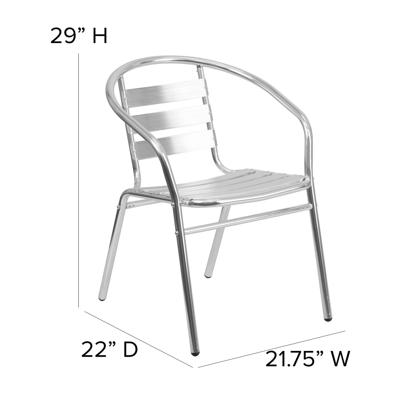 Commercial Aluminum Indoor-Outdoor Restaurant Stack Chair with Triple Slat Back and Arms