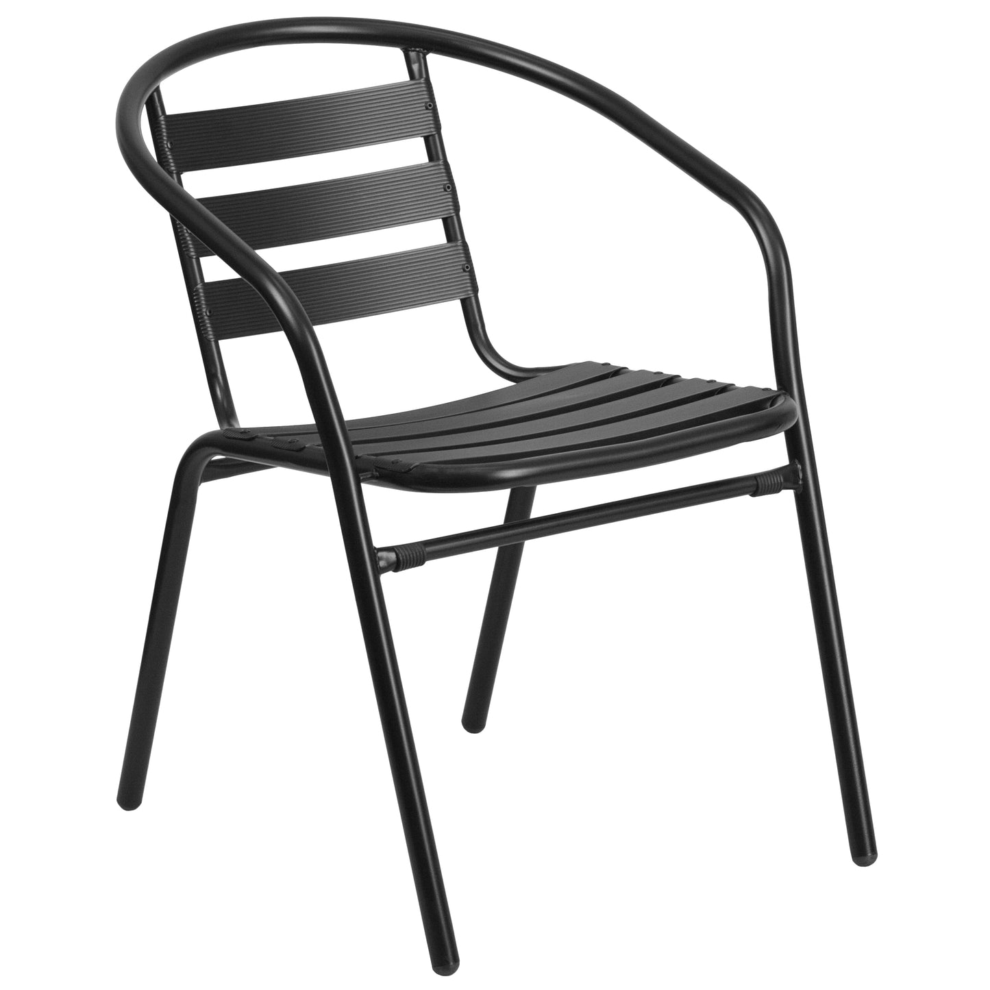 Commercial Aluminum Indoor-Outdoor Restaurant Stack Chair with Triple Slat Back and Arms