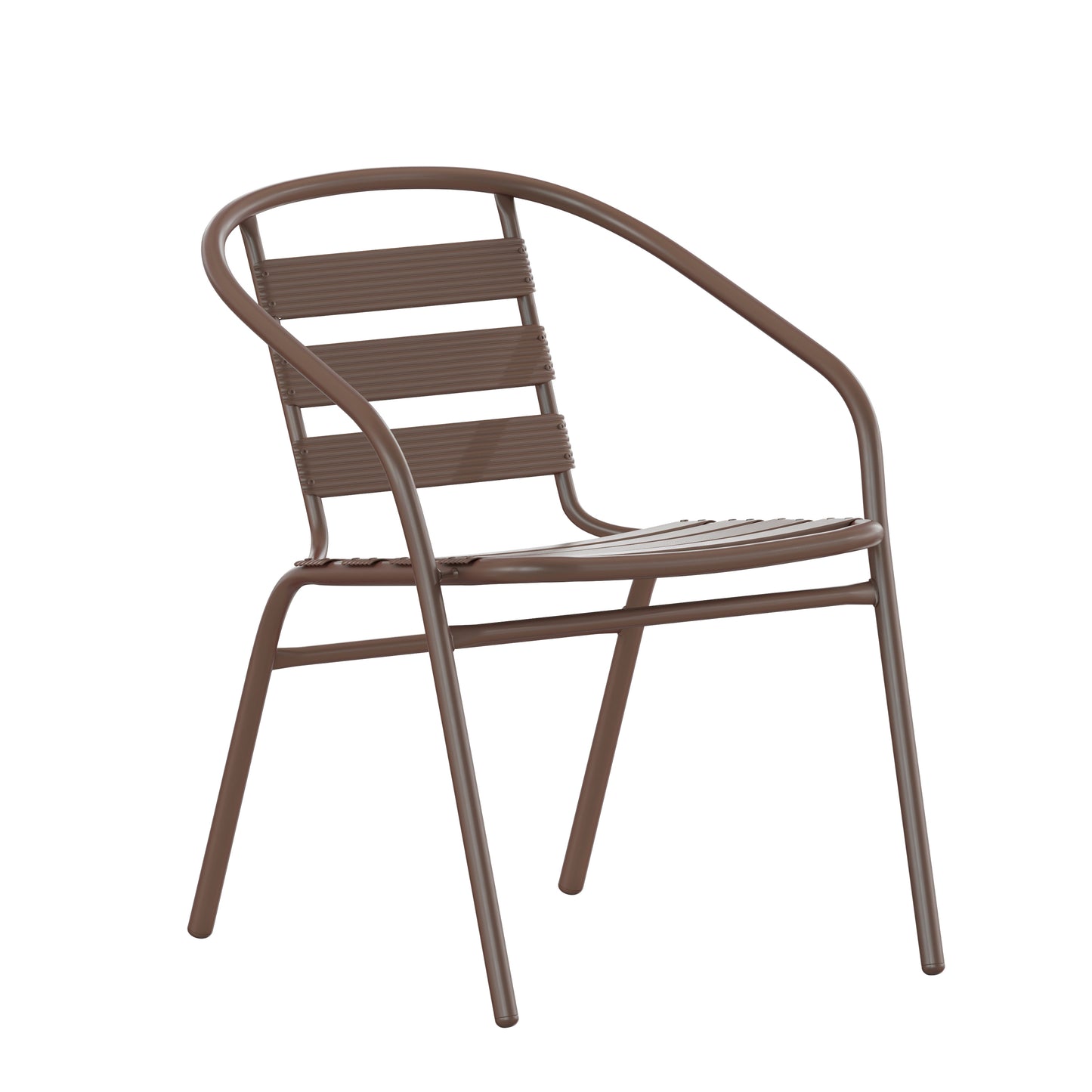 Commercial Aluminum Indoor-Outdoor Restaurant Stack Chair with Triple Slat Back and Arms