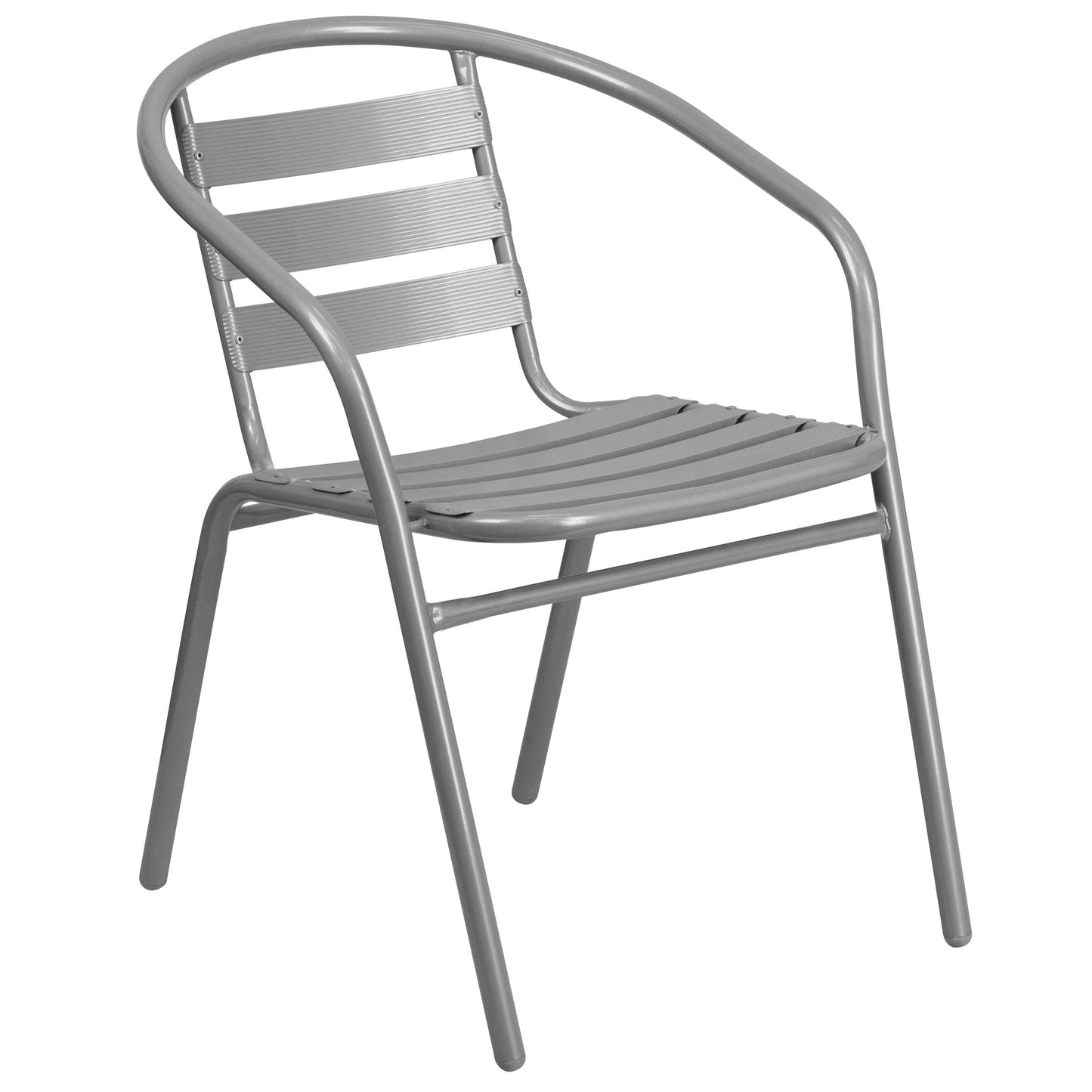 Commercial Aluminum Indoor-Outdoor Restaurant Stack Chair with Triple Slat Back and Arms