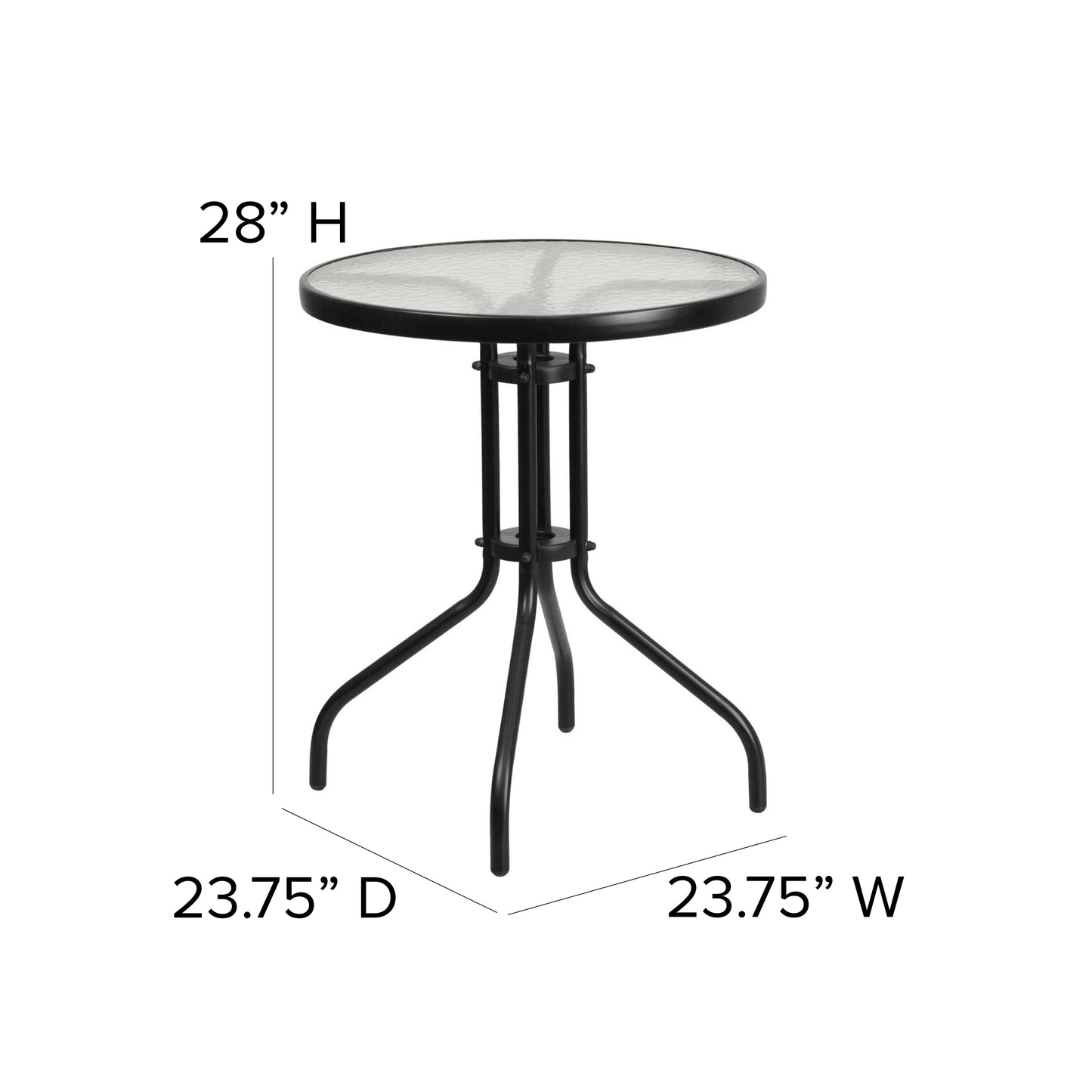 23.75" Round Glass Metal Table with 2 Aluminum Chairs Set