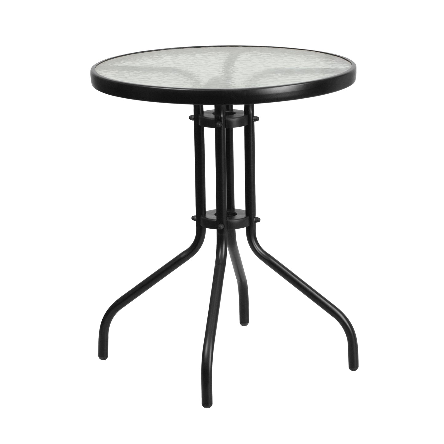 23.75" Round Glass Metal Table with 2 Aluminum Chairs Set