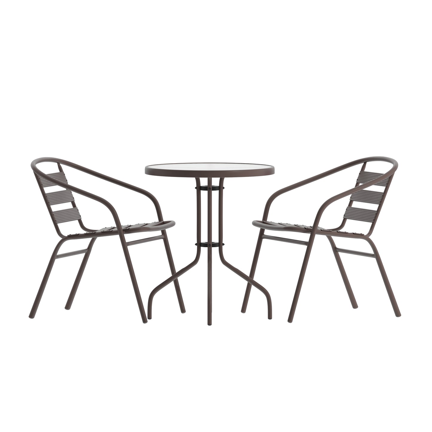 23.75" Round Glass Metal Table with 2 Aluminum Chairs Set