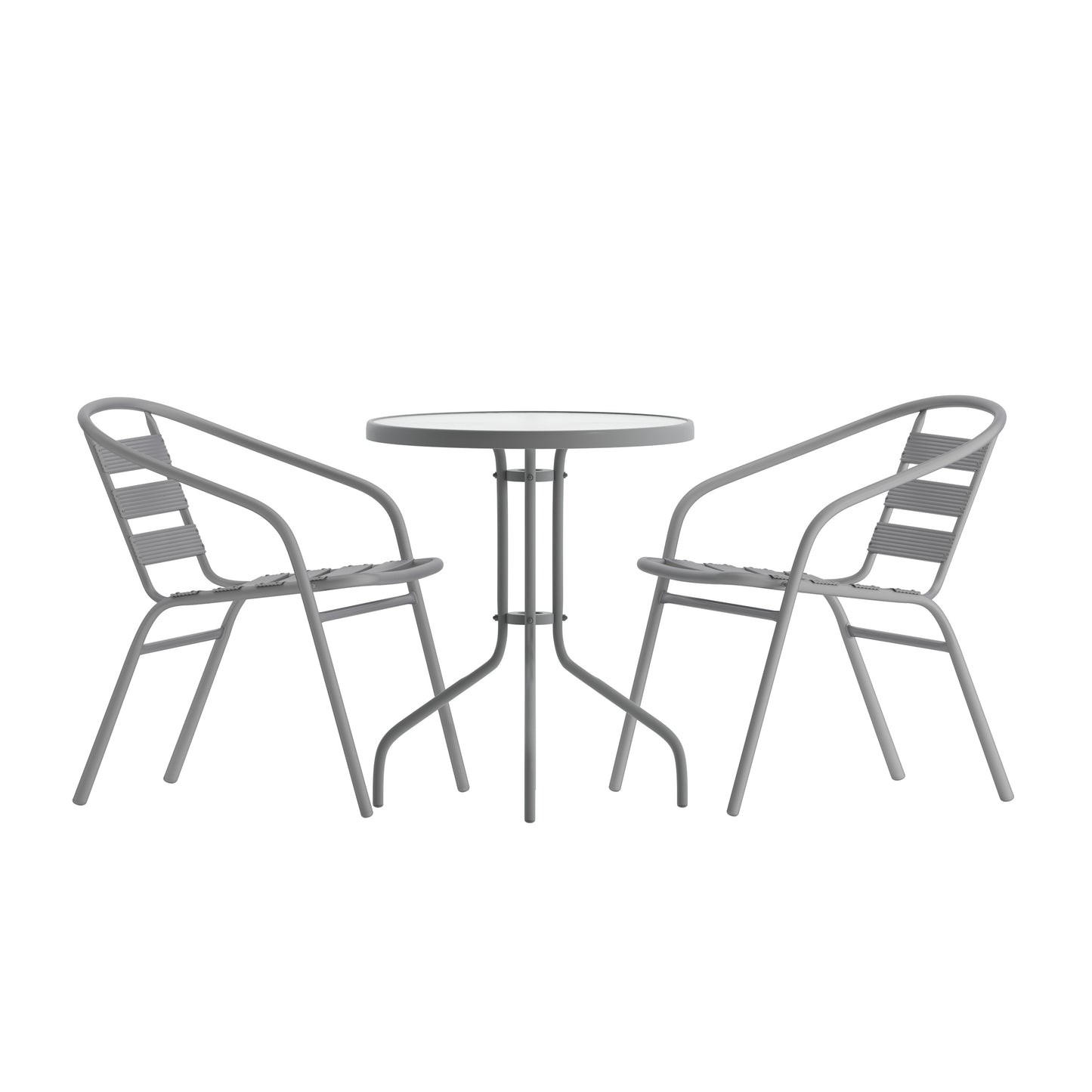 23.75" Round Glass Metal Table with 2 Aluminum Chairs Set