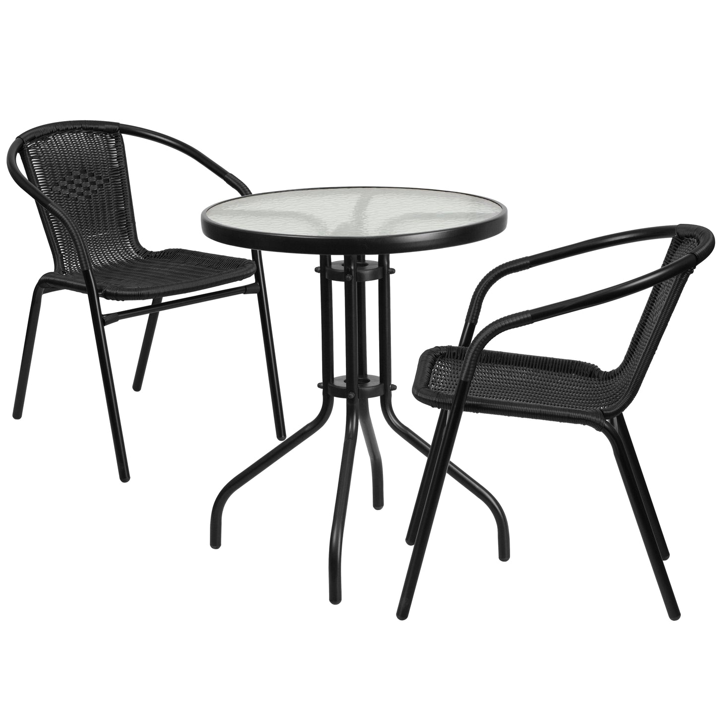 23.75" Round Glass Metal Table with 2 Aluminum Chairs Set