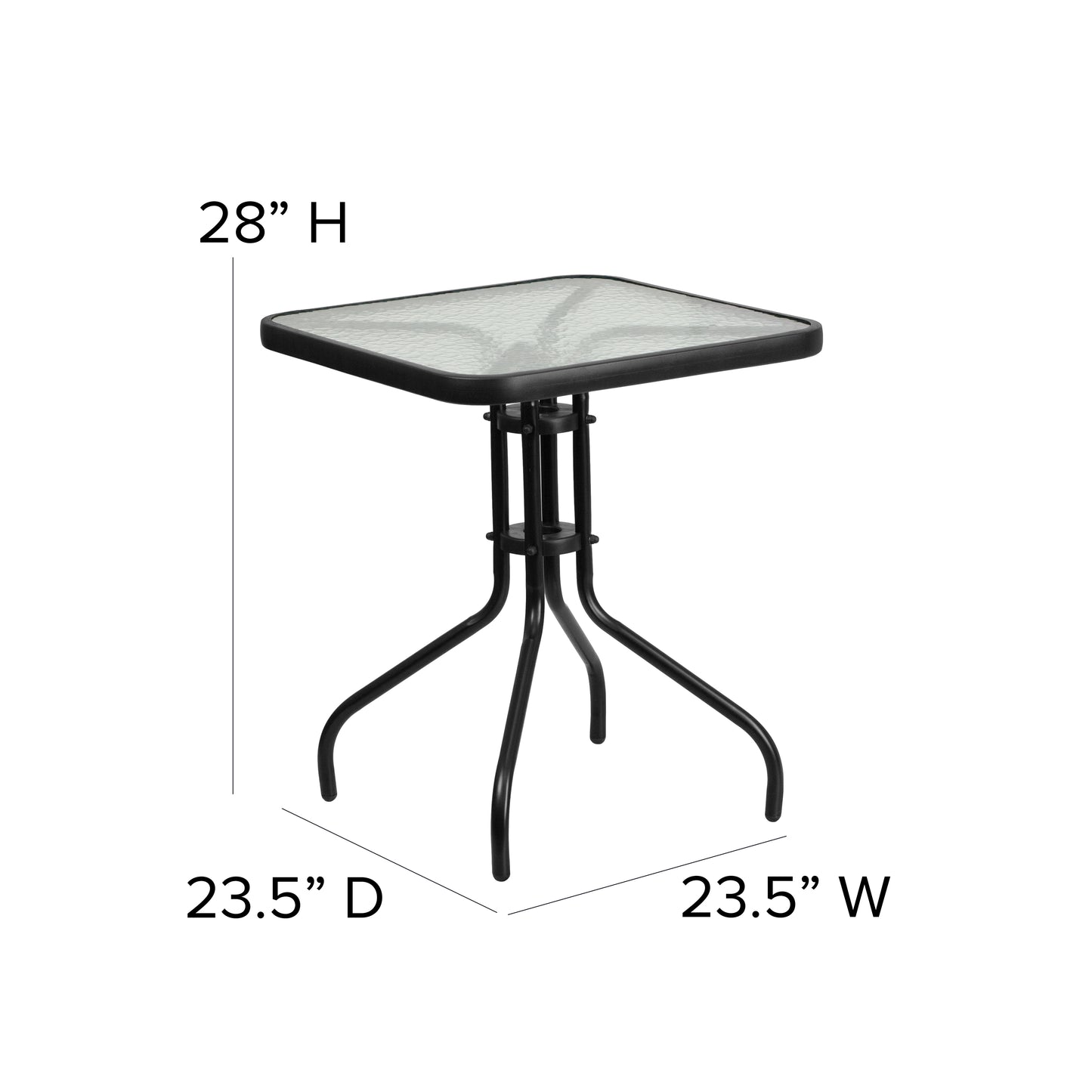 23.75" Square Glass Metal Table with 2 Aluminum Chairs Set