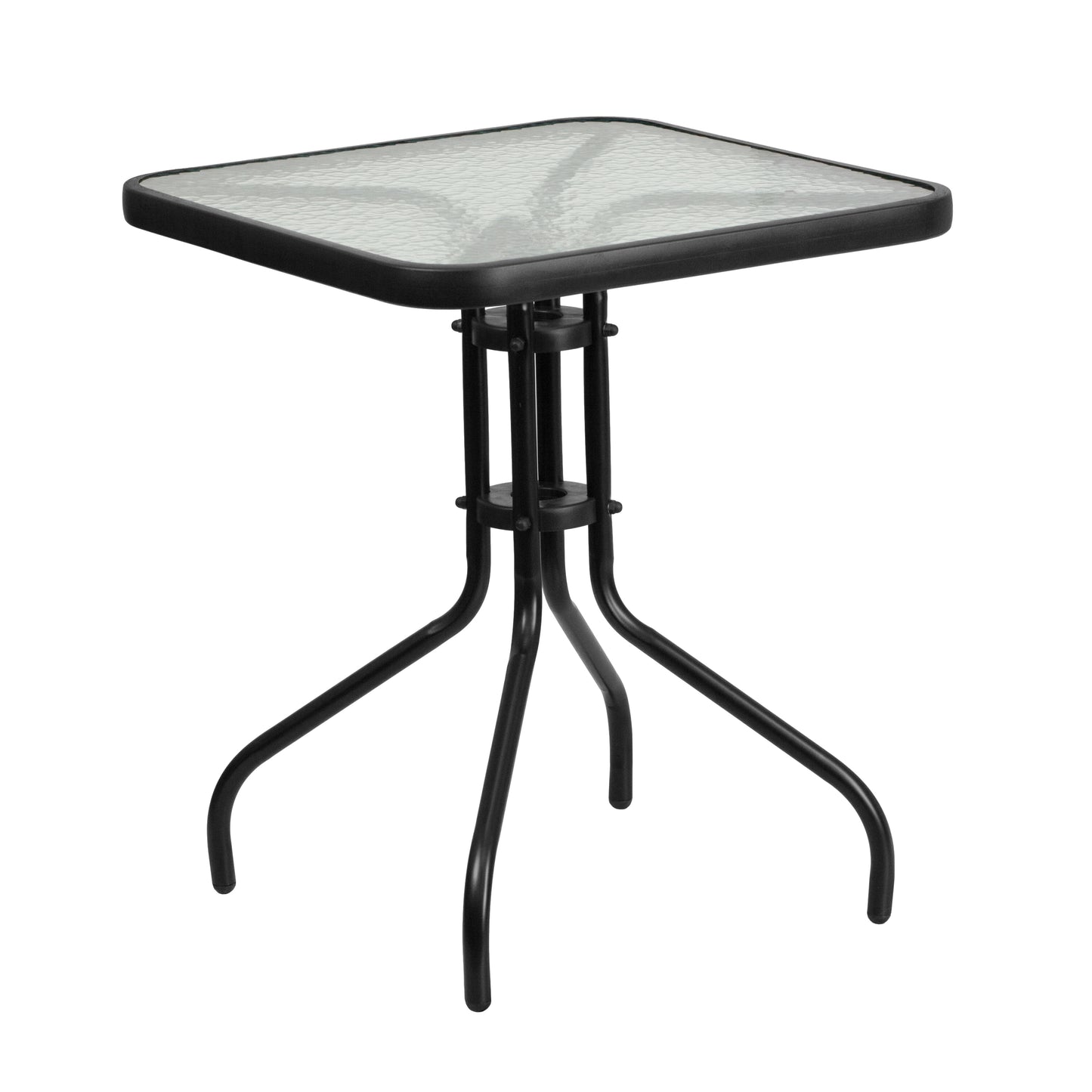 23.75" Square Glass Metal Table with 2 Aluminum Chairs Set