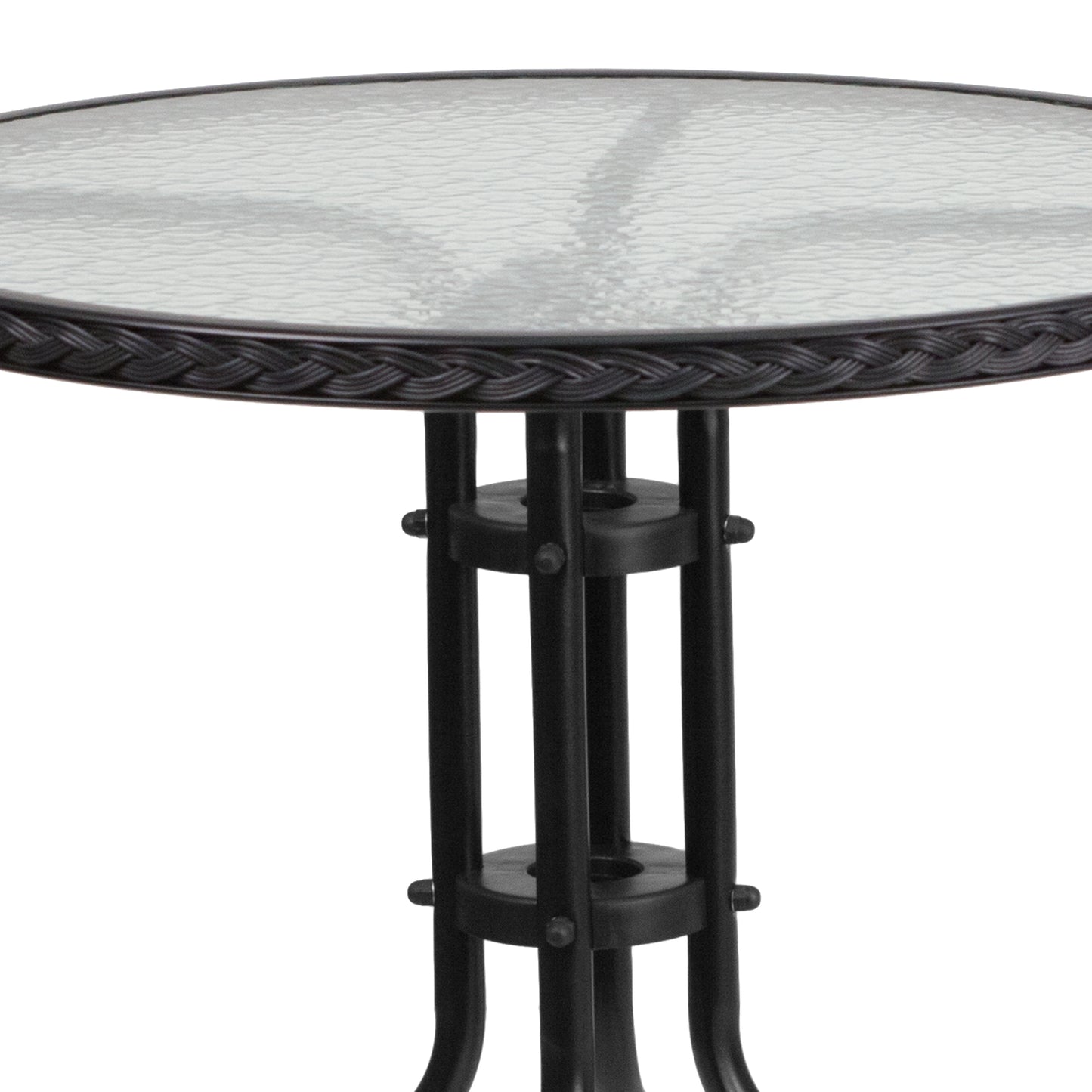 28'' Round Tempered Glass Metal Table with Rattan Edging