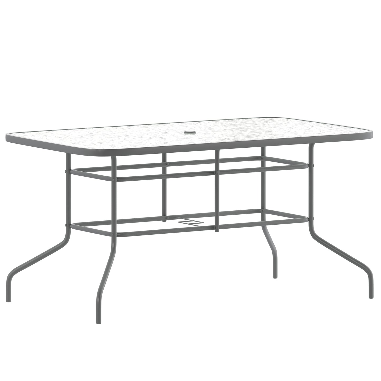 31.5" x 55" Rectangular Tempered Glass Metal Table with Umbrella Hole