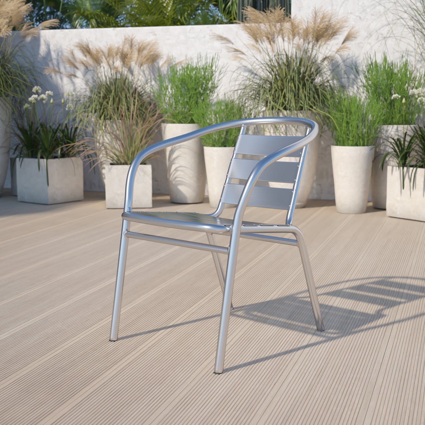 Commercial Aluminum Indoor-Outdoor Restaurant Stack Chair with Triple Slat Back