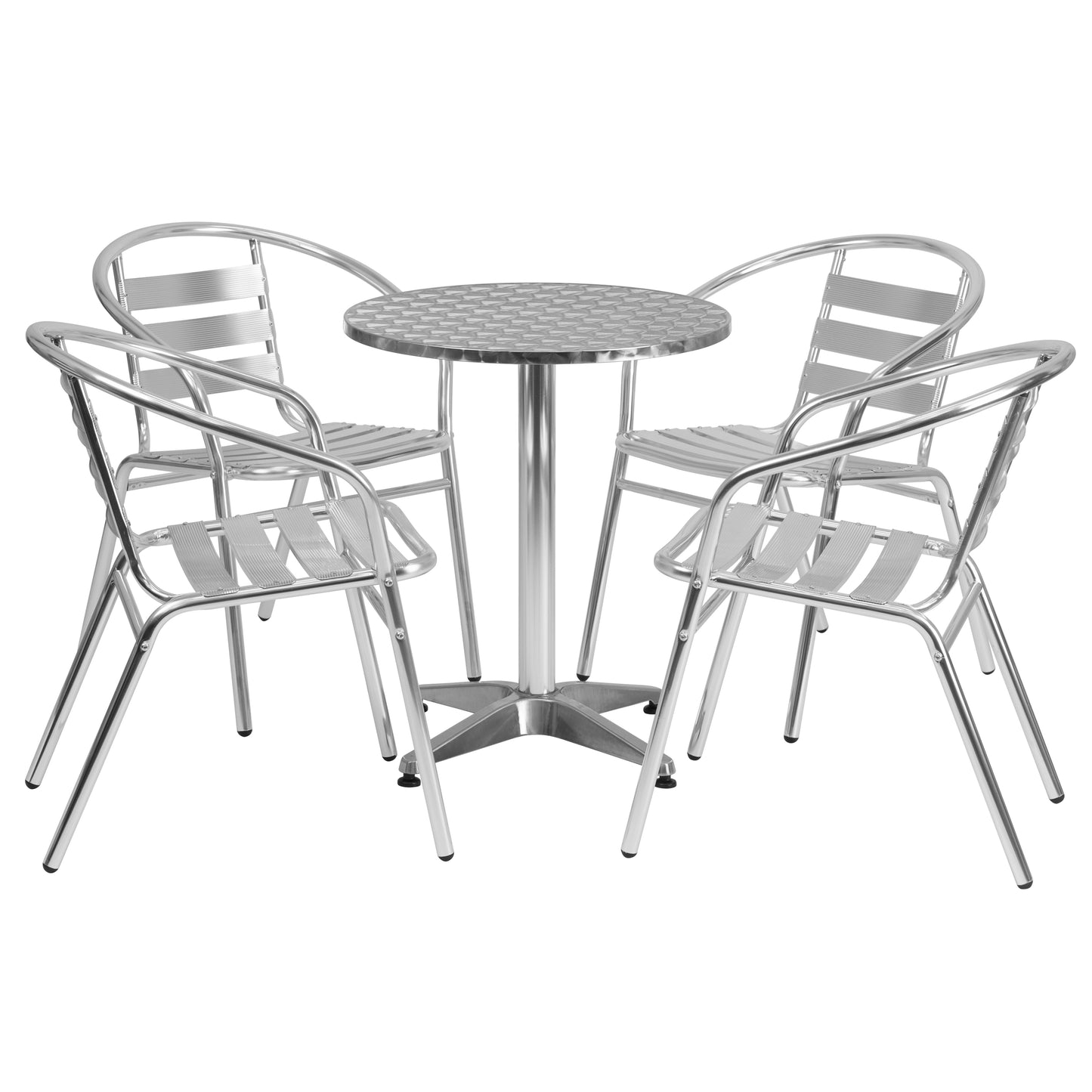 23.5'' Round Aluminum Indoor-Outdoor Table Set with 4 Slat Back Chairs