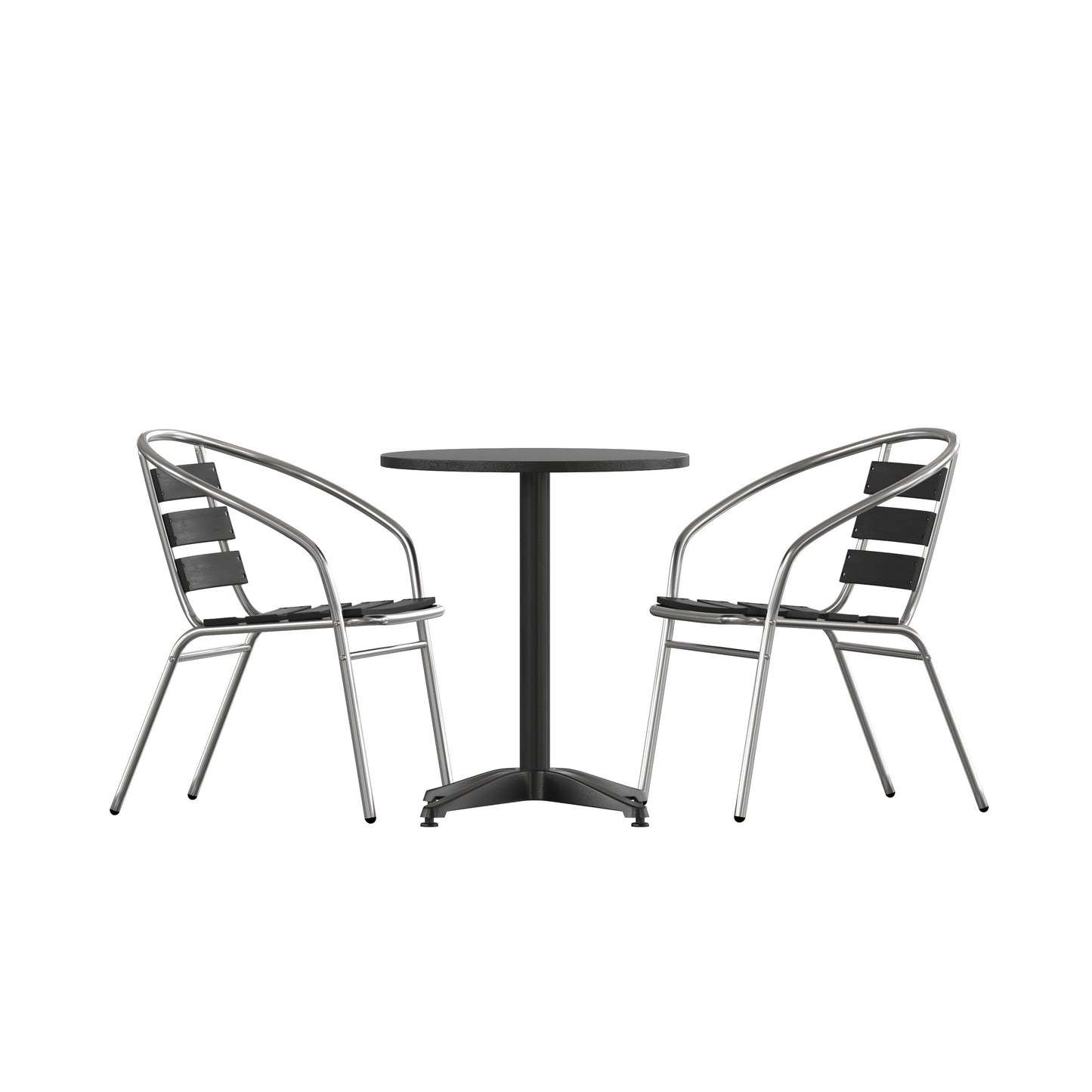 23.5'' Round Aluminum Indoor-Outdoor Table Set with 2 Slat Back Chairs