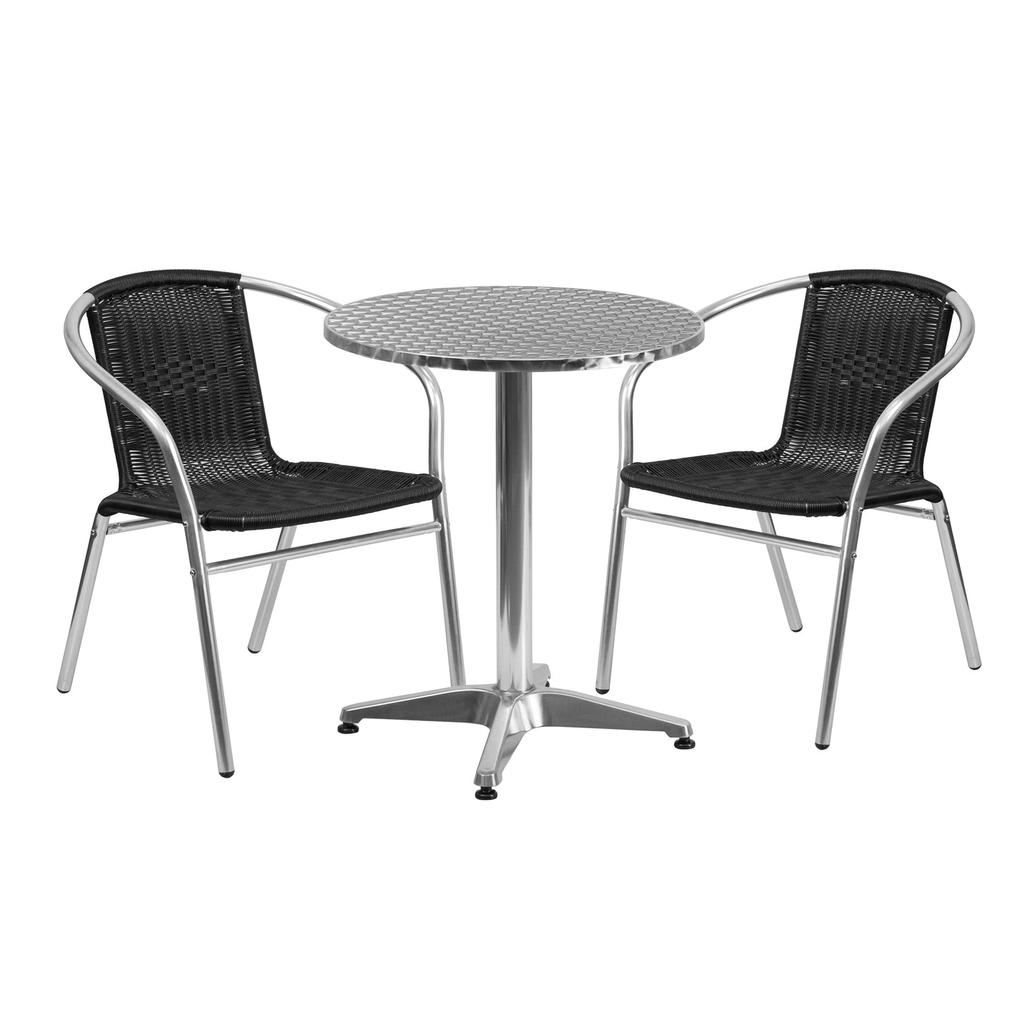 23.5'' Round Aluminum Indoor-Outdoor Table Set with 2 Rattan Chairs