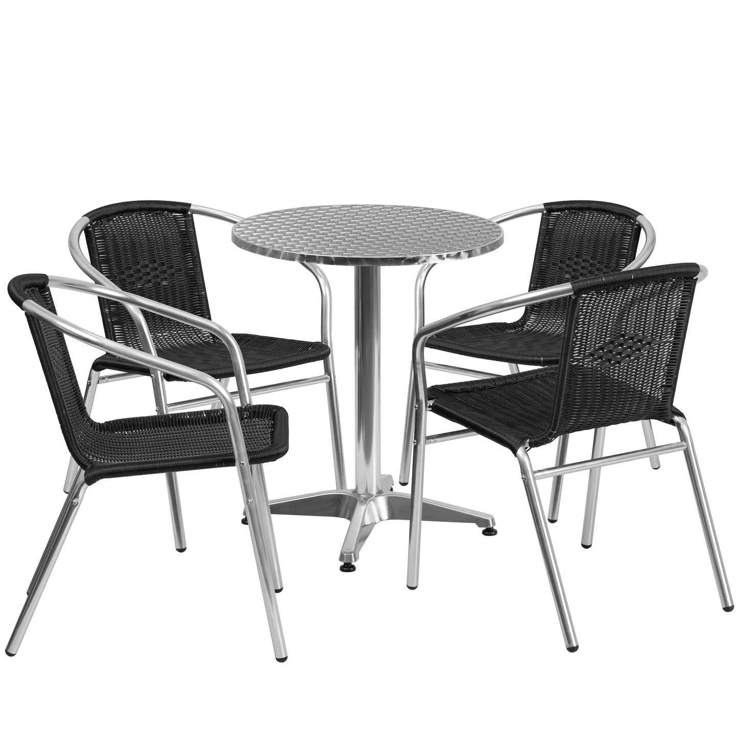 23.5'' Round Aluminum Indoor-Outdoor Table Set with 4 Rattan Chairs