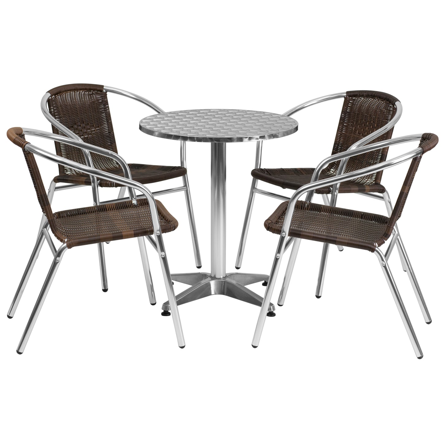 23.5'' Round Aluminum Indoor-Outdoor Table Set with 4 Rattan Chairs