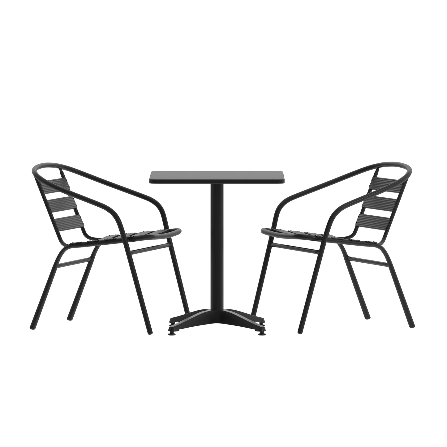 23.5'' Square Aluminum Indoor-Outdoor Table Set with 2 Slat Back Chairs