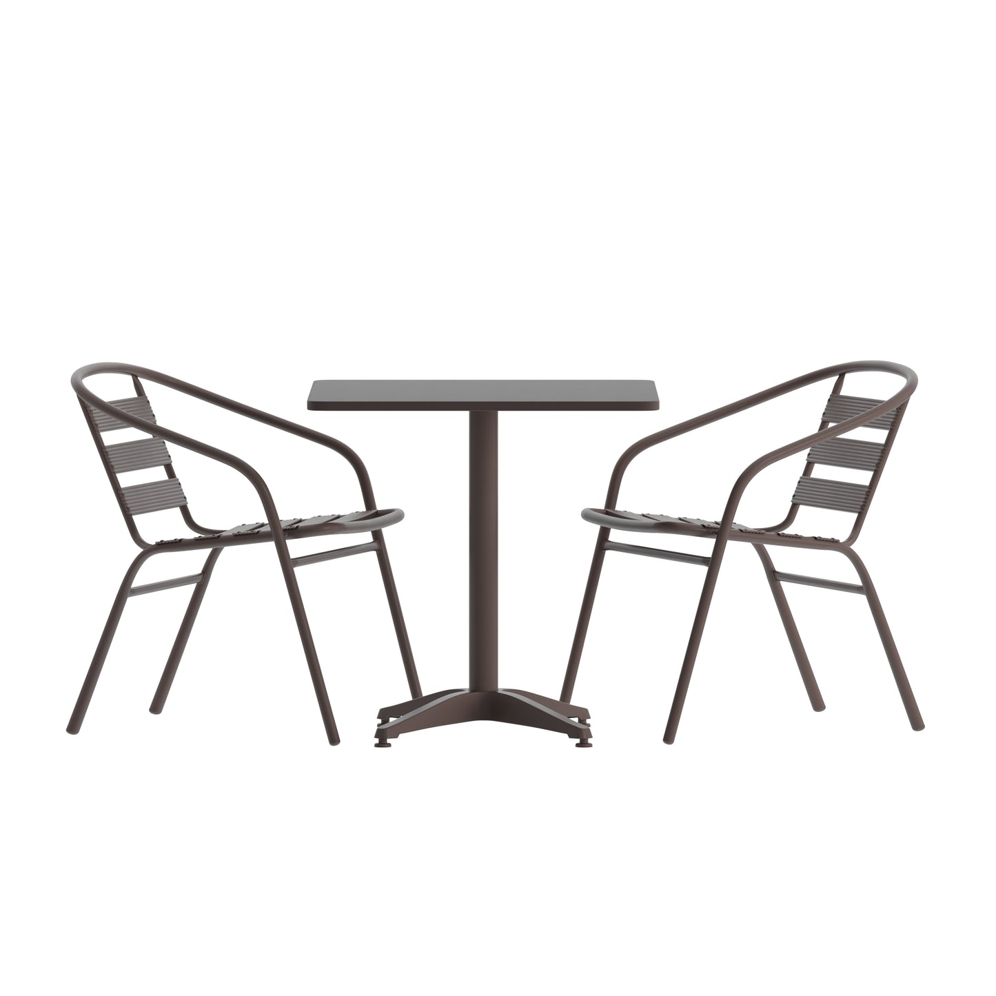 23.5'' Square Aluminum Indoor-Outdoor Table Set with 2 Slat Back Chairs