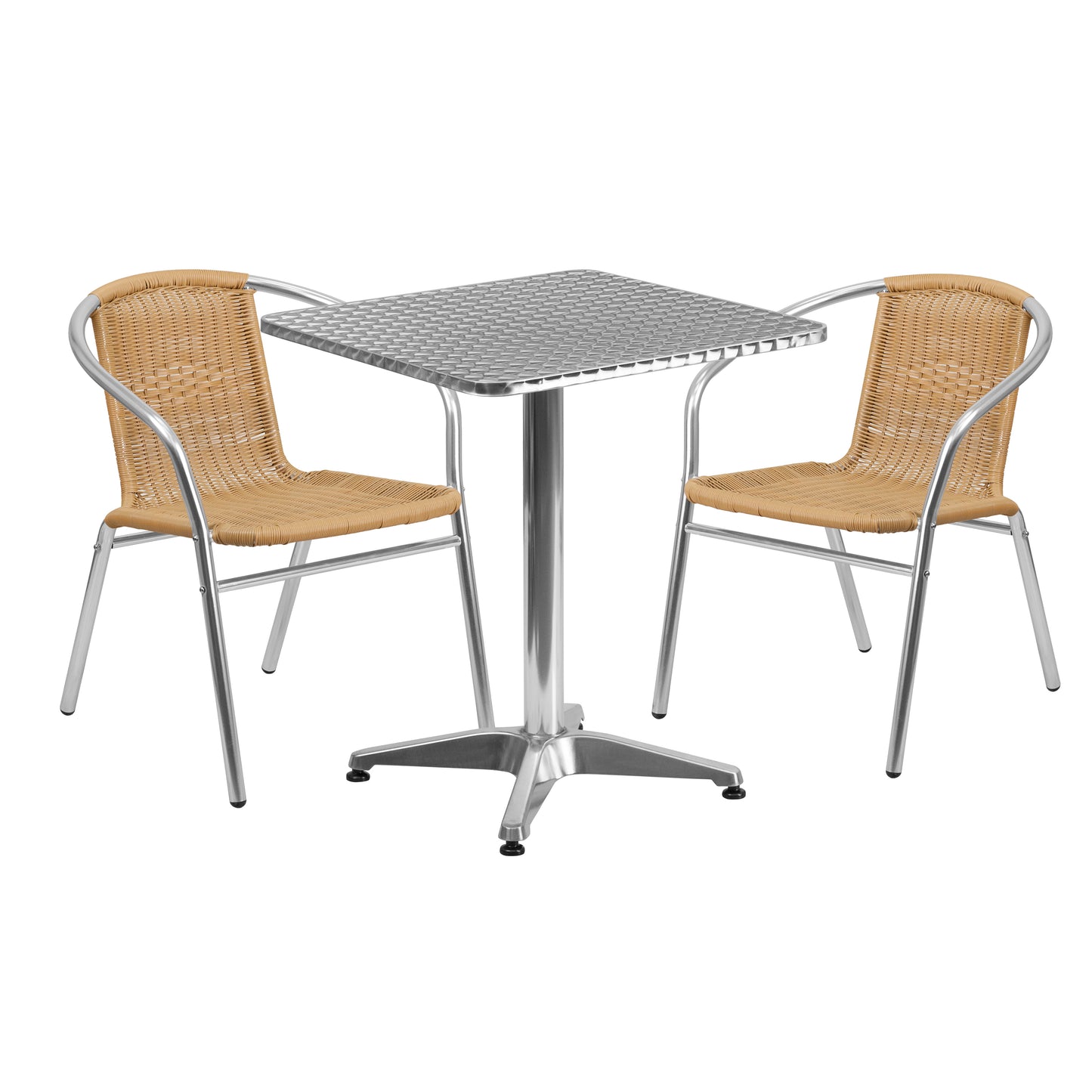 23.5'' Square Aluminum Indoor-Outdoor Table and Two Rattan Chairs Set