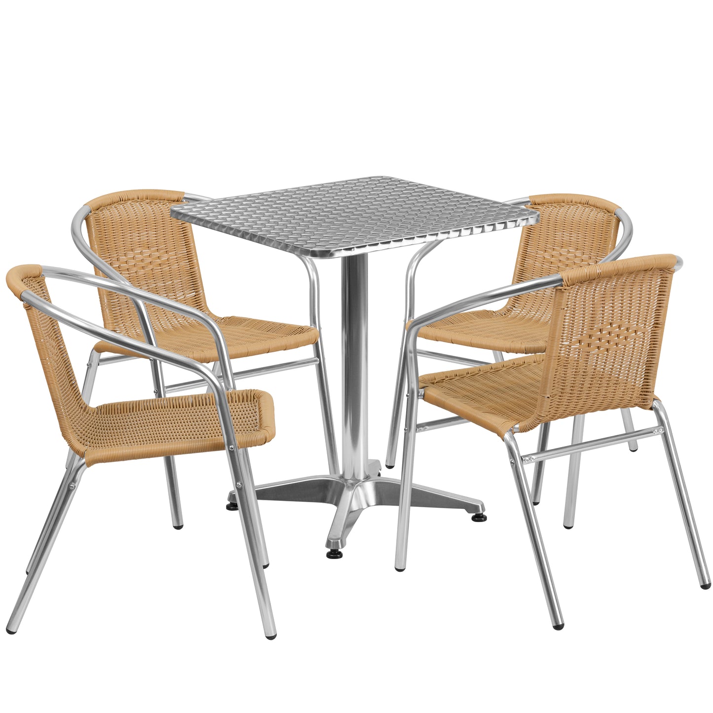 23.5'' Square Aluminum Indoor-Outdoor Table and Four Rattan Chairs Set