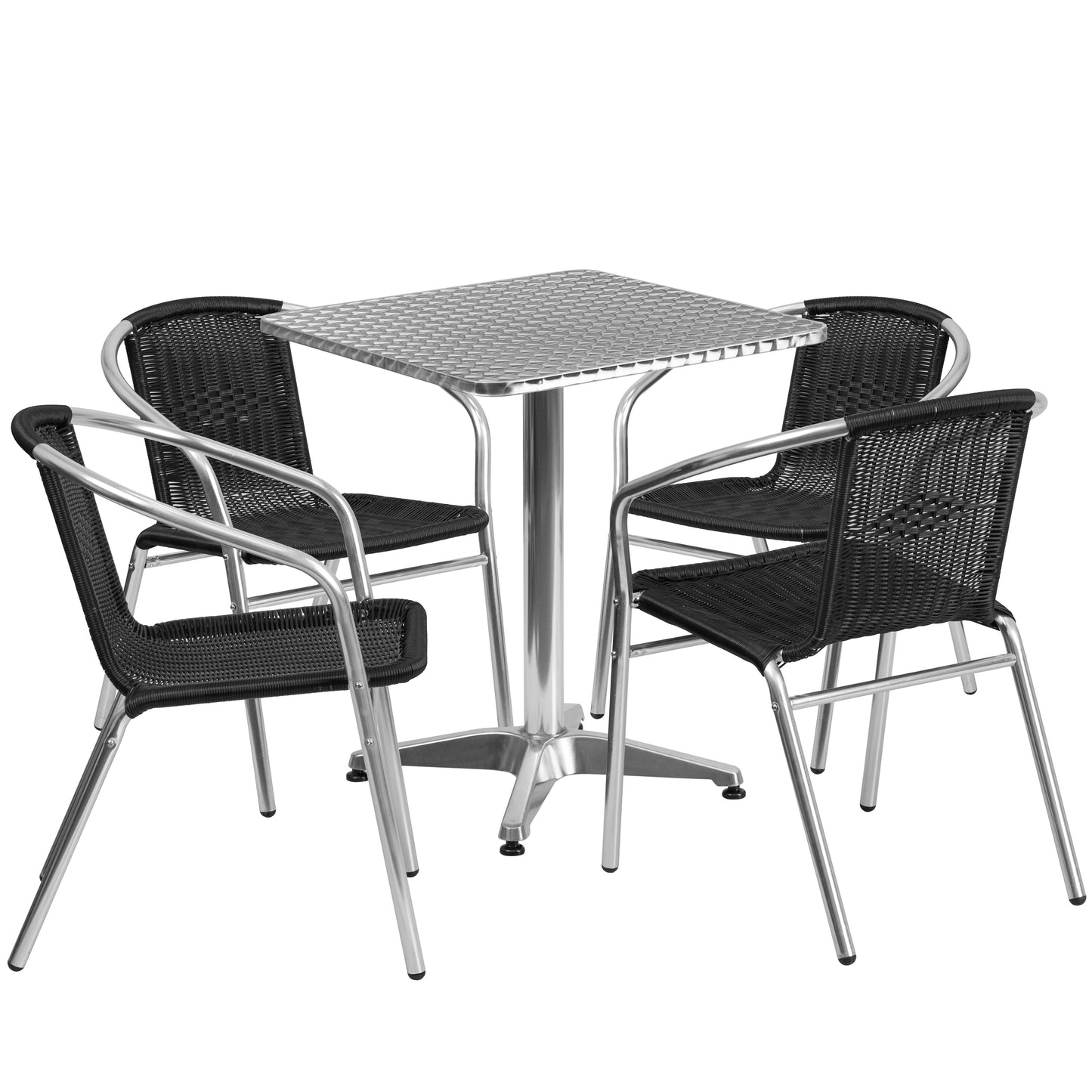 23.5'' Square Aluminum Indoor-Outdoor Table and Four Rattan Chairs Set