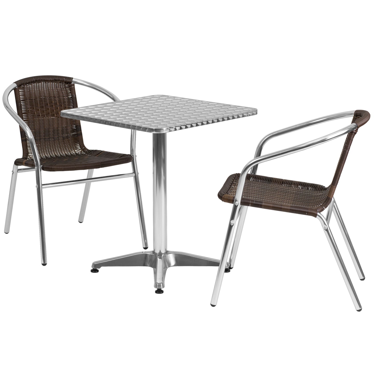 23.5'' Square Aluminum Indoor-Outdoor Table and Two Rattan Chairs Set