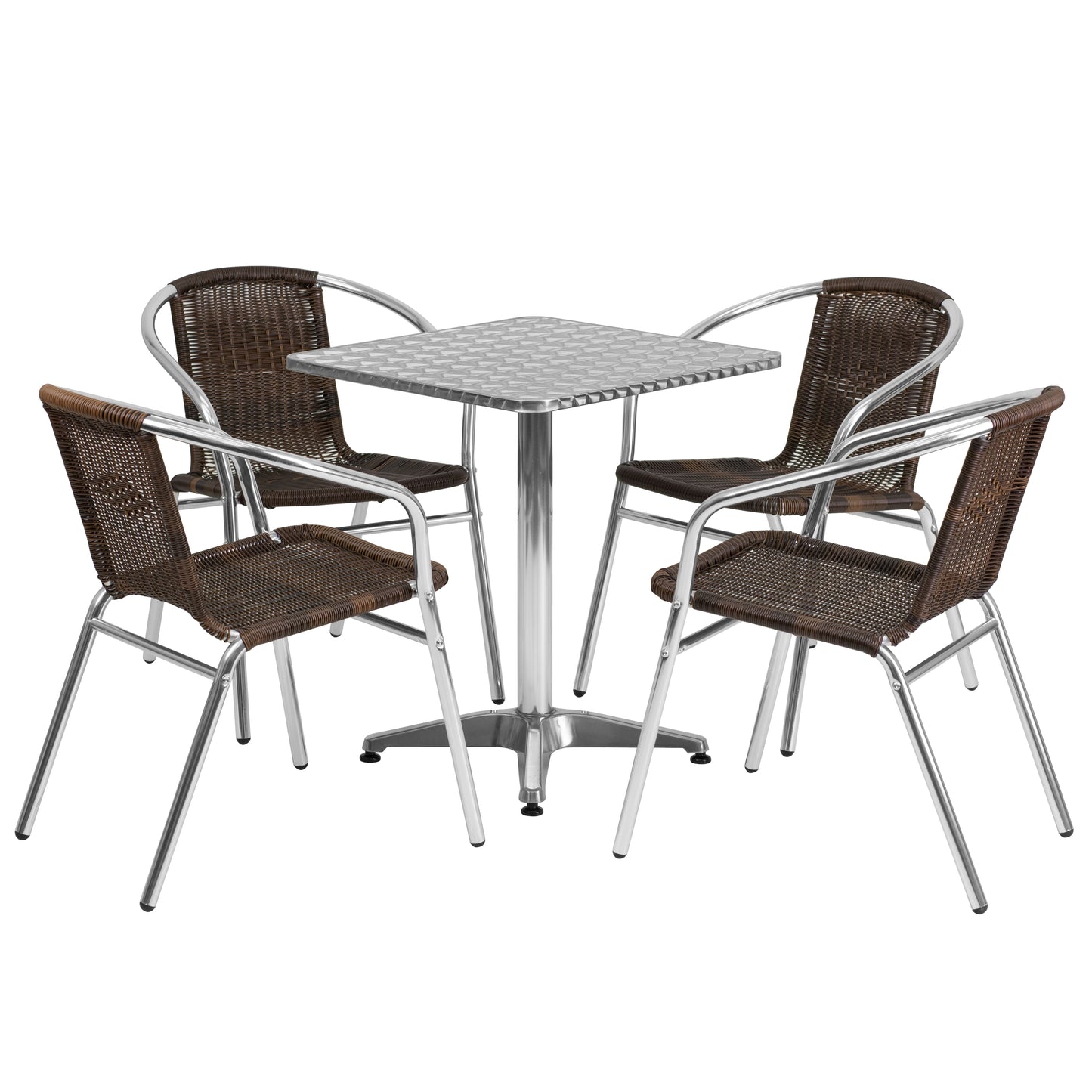 23.5'' Square Aluminum Indoor-Outdoor Table and Four Rattan Chairs Set