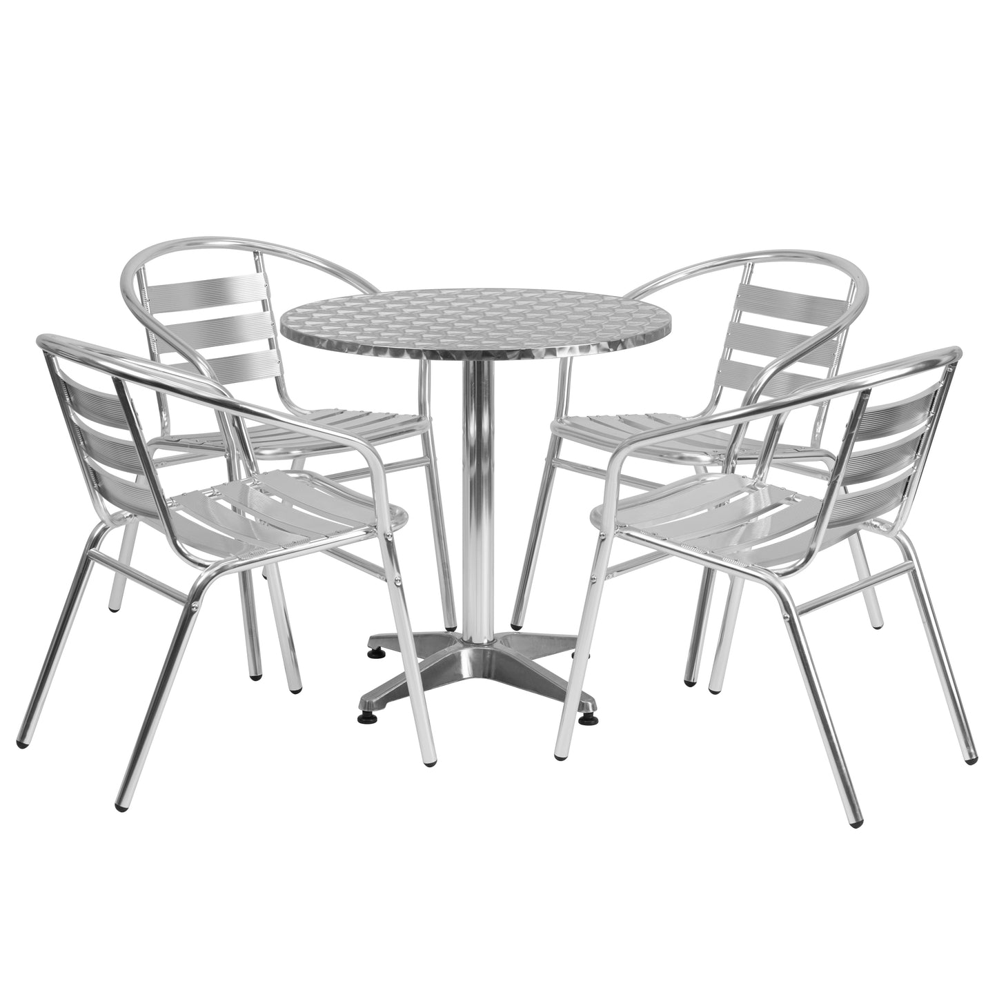 27.5'' Round Aluminum Indoor-Outdoor Table Set with 4 Slat Back Chairs