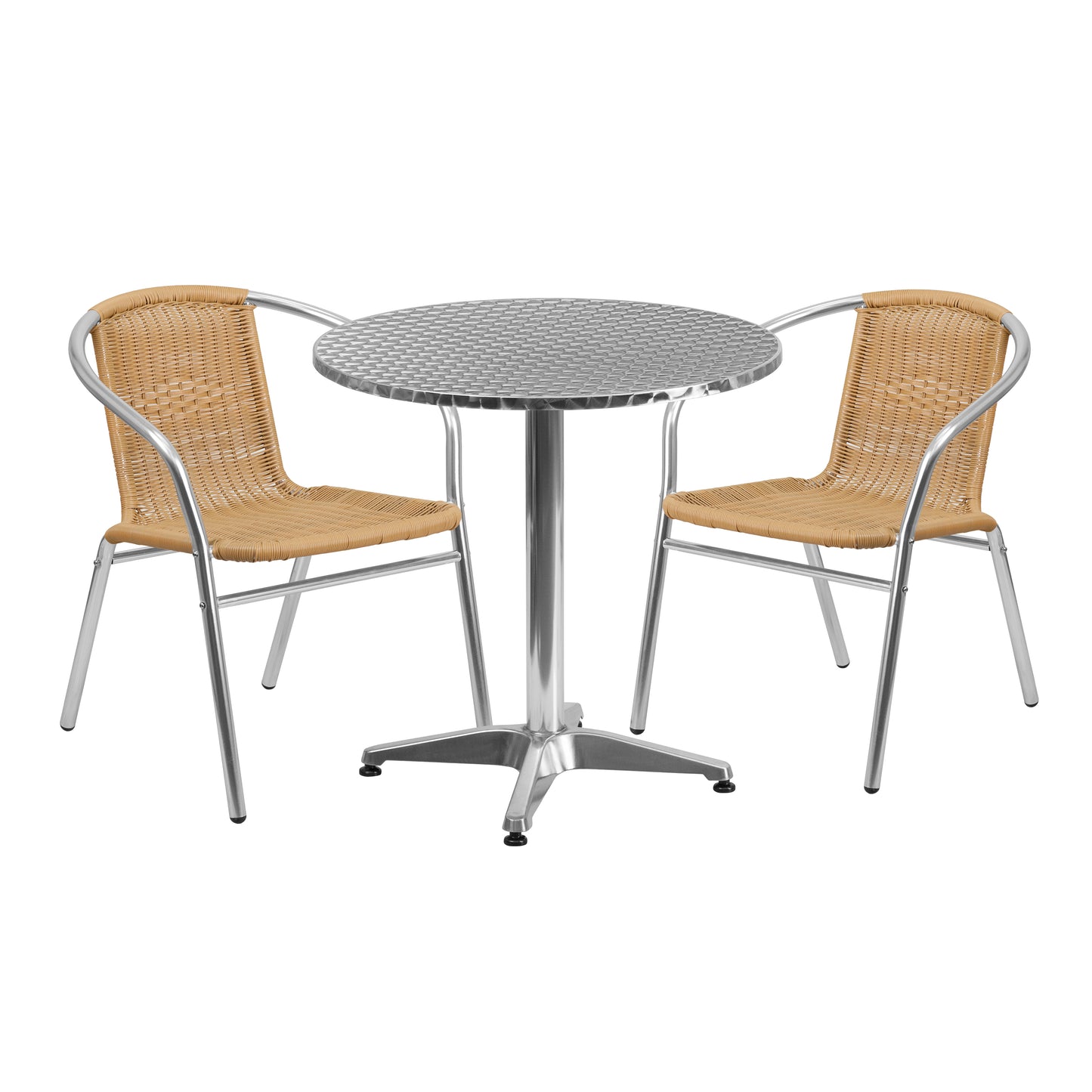 27.5'' Round Aluminum Indoor-Outdoor Table Set with 2 Rattan Chairs