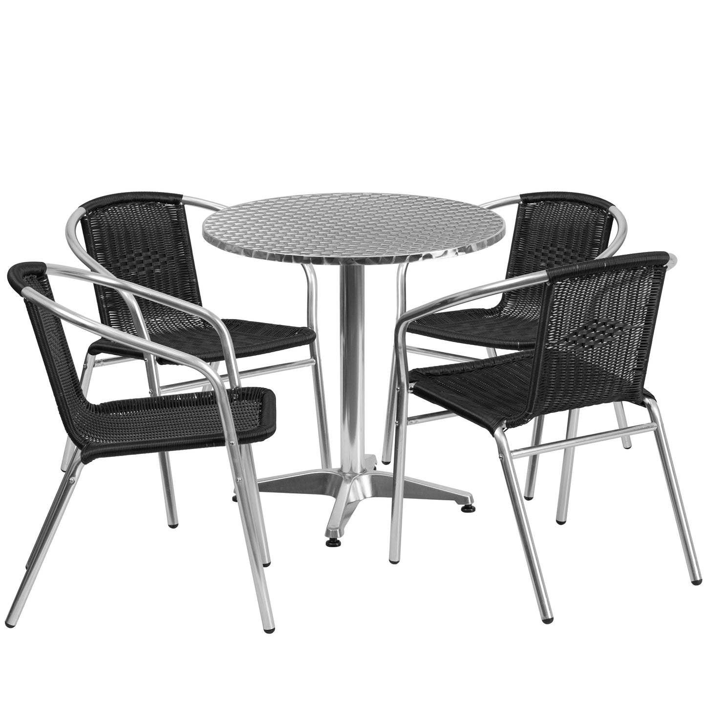 27.5'' Round Aluminum Indoor-Outdoor Table Set with 4 Rattan Chairs