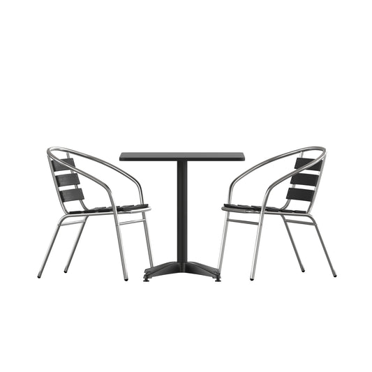 27.5'' Square Aluminum Indoor-Outdoor Table Set with 2 Slat Back Chairs