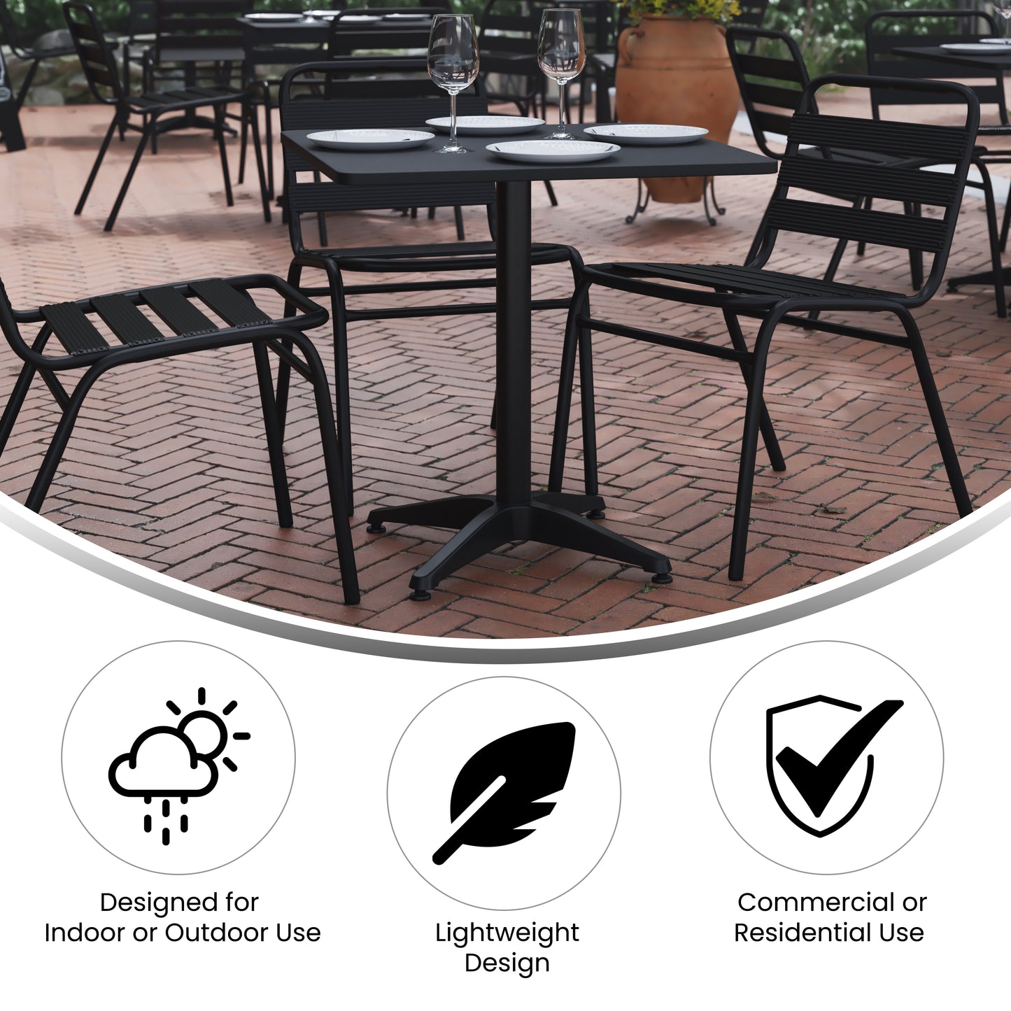 27.5'' Square Aluminum Indoor-Outdoor Table Set with 2 Slat Back Chairs