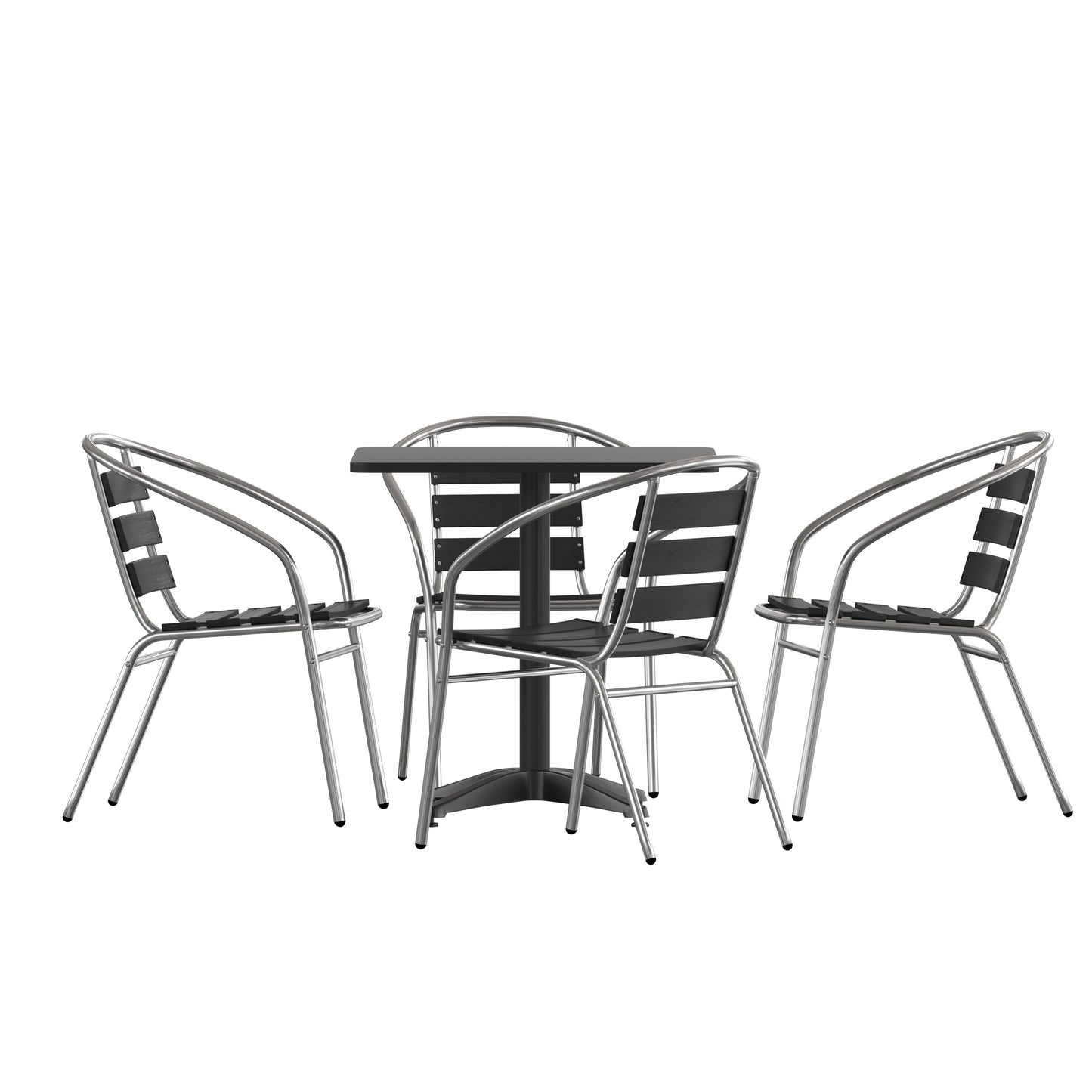 27.5'' Square Aluminum Indoor-Outdoor Table Set with 4 Slat Back Chairs