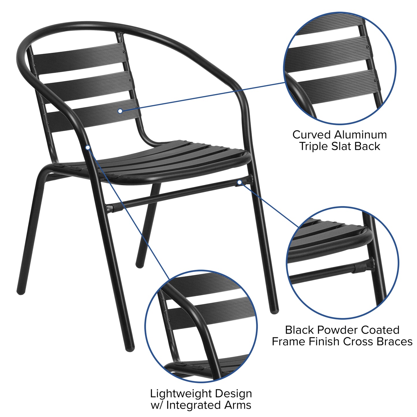 27.5'' Square Aluminum Indoor-Outdoor Table Set with 4 Slat Back Chairs