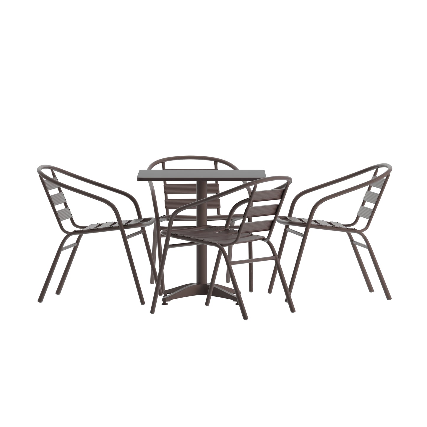 27.5'' Square Aluminum Indoor-Outdoor Table Set with 4 Slat Back Chairs