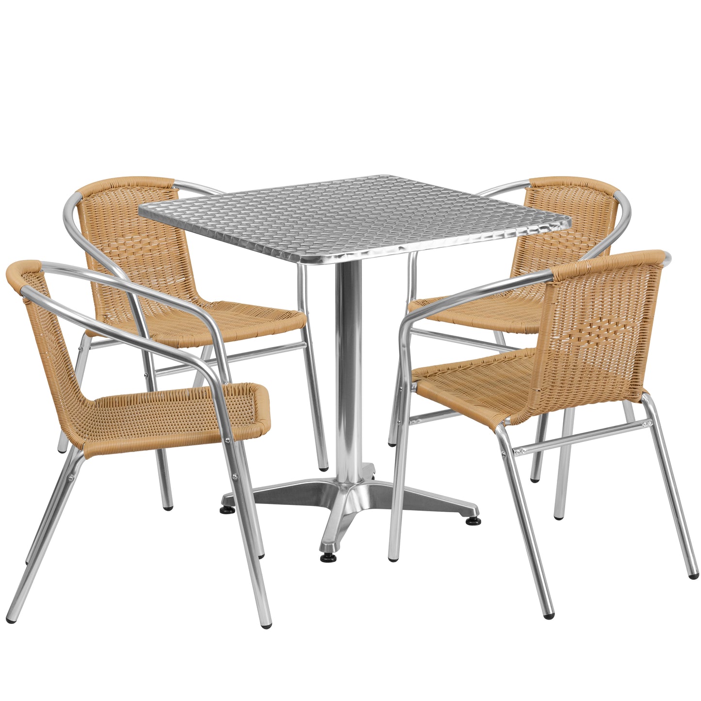 27.5'' Square Aluminum Indoor-Outdoor Table and Four Rattan Chairs Set