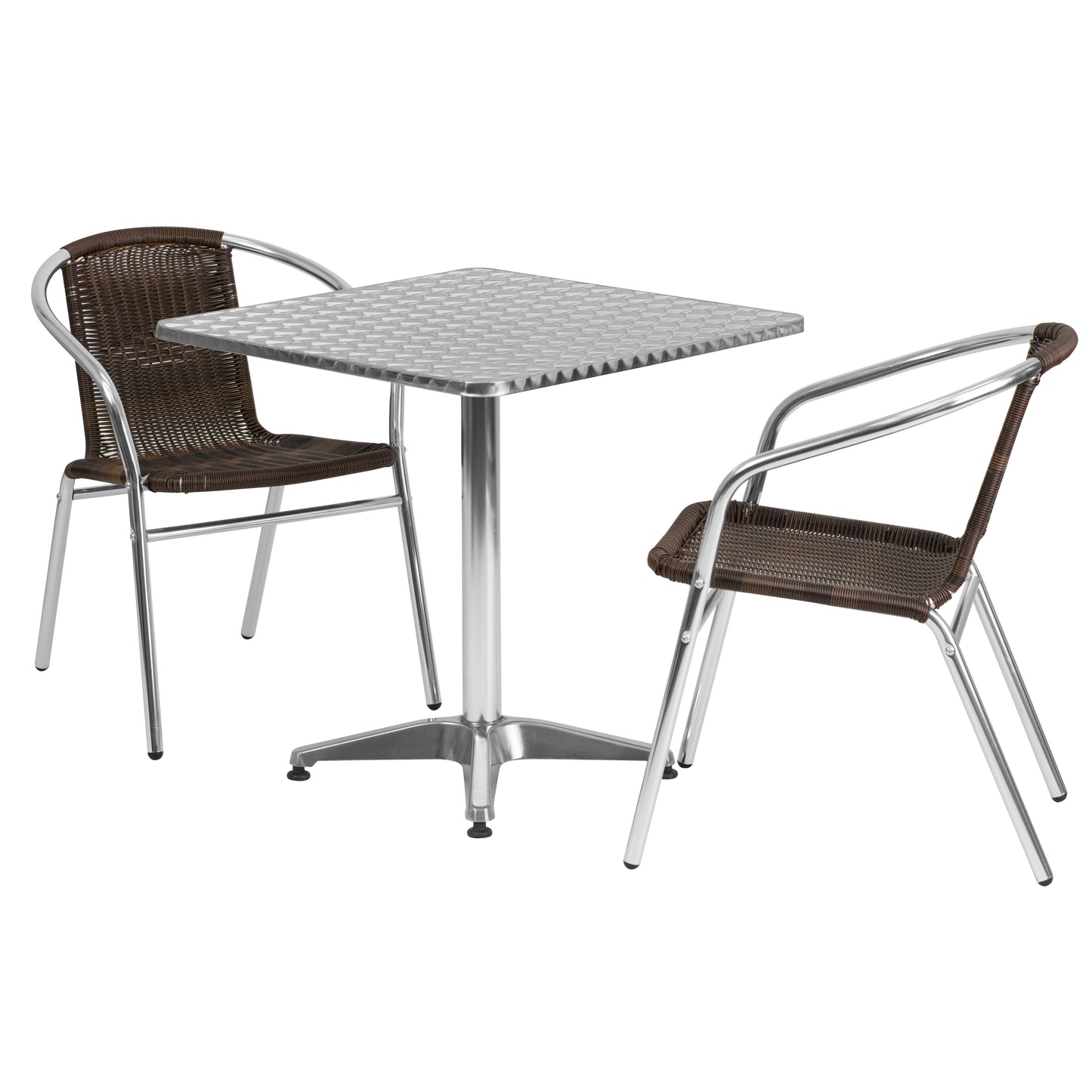 27.5'' Square Aluminum Indoor-Outdoor Table and Two Rattan Chairs Set