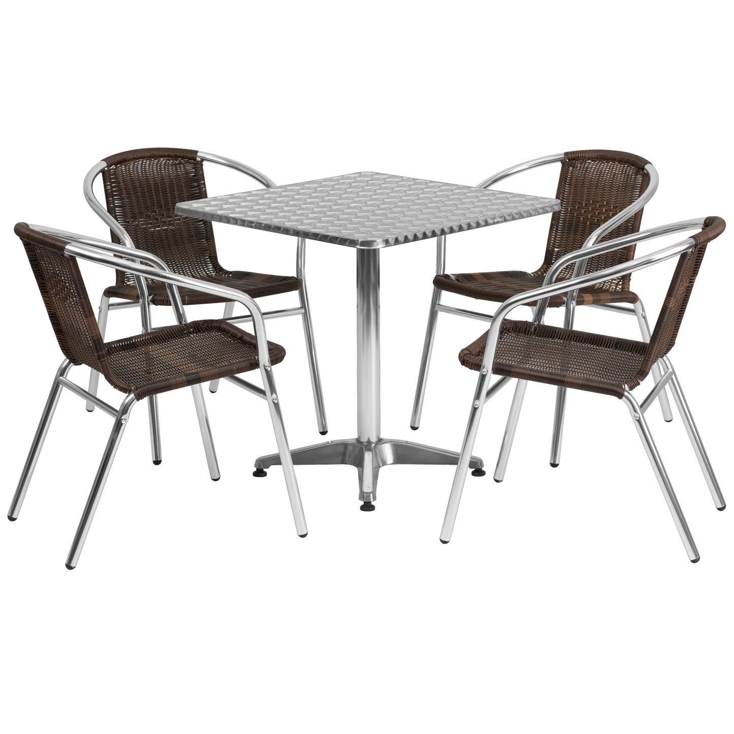 27.5'' Square Aluminum Indoor-Outdoor Table and Four Rattan Chairs Set