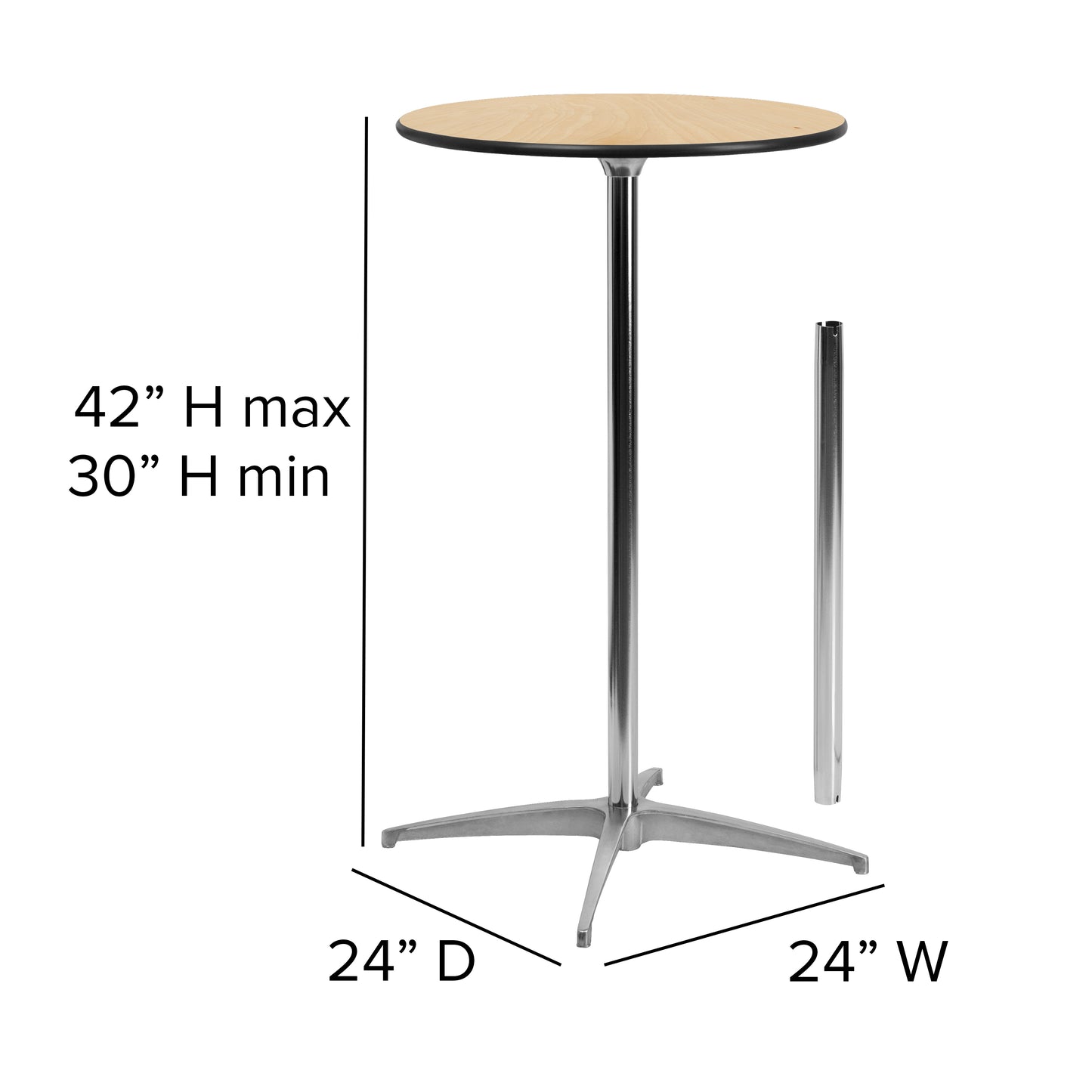 24'' Round Wood Cocktail Table with 30'' and 42'' Columns