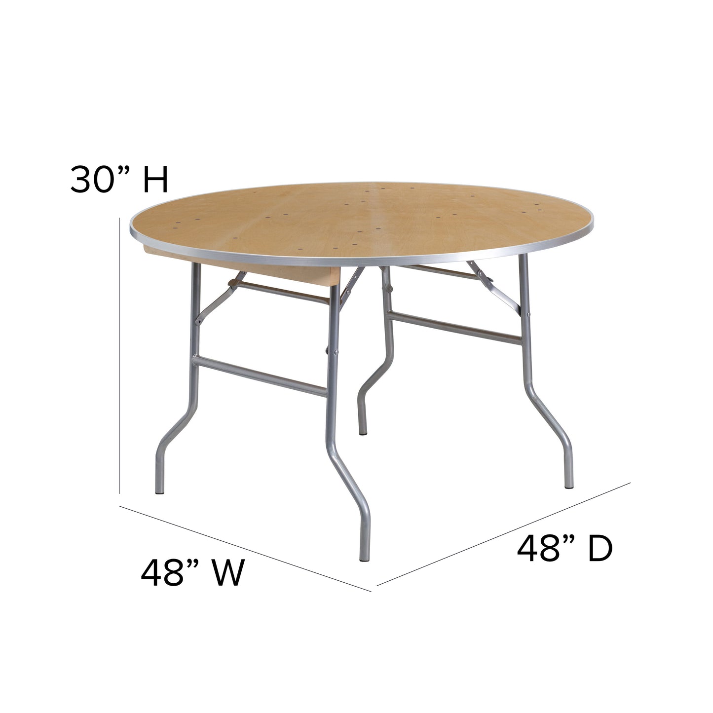 4-Foot Round Heavy Duty Birchwood Folding Banquet Table with Metal Edges