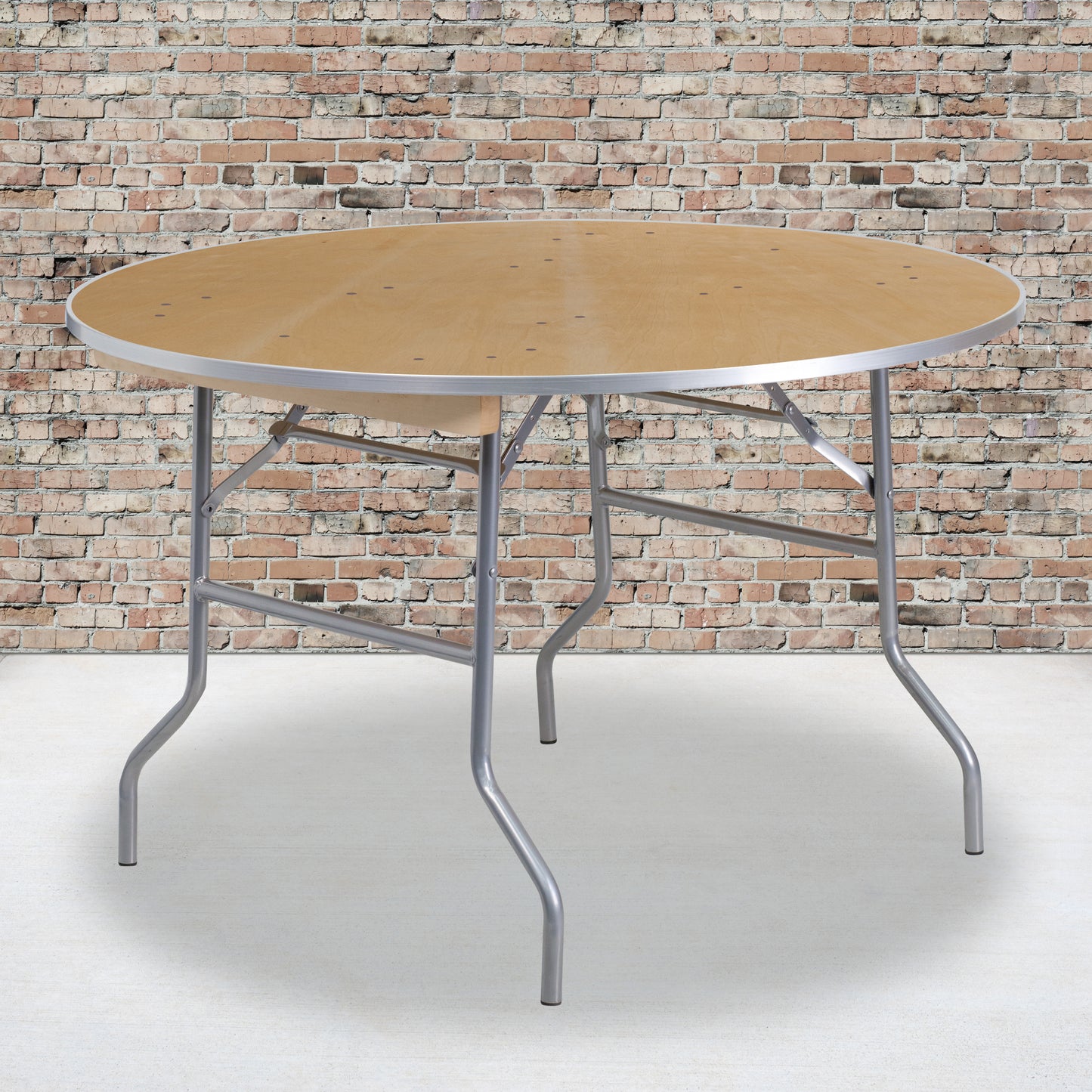 4-Foot Round Heavy Duty Birchwood Folding Banquet Table with Metal Edges