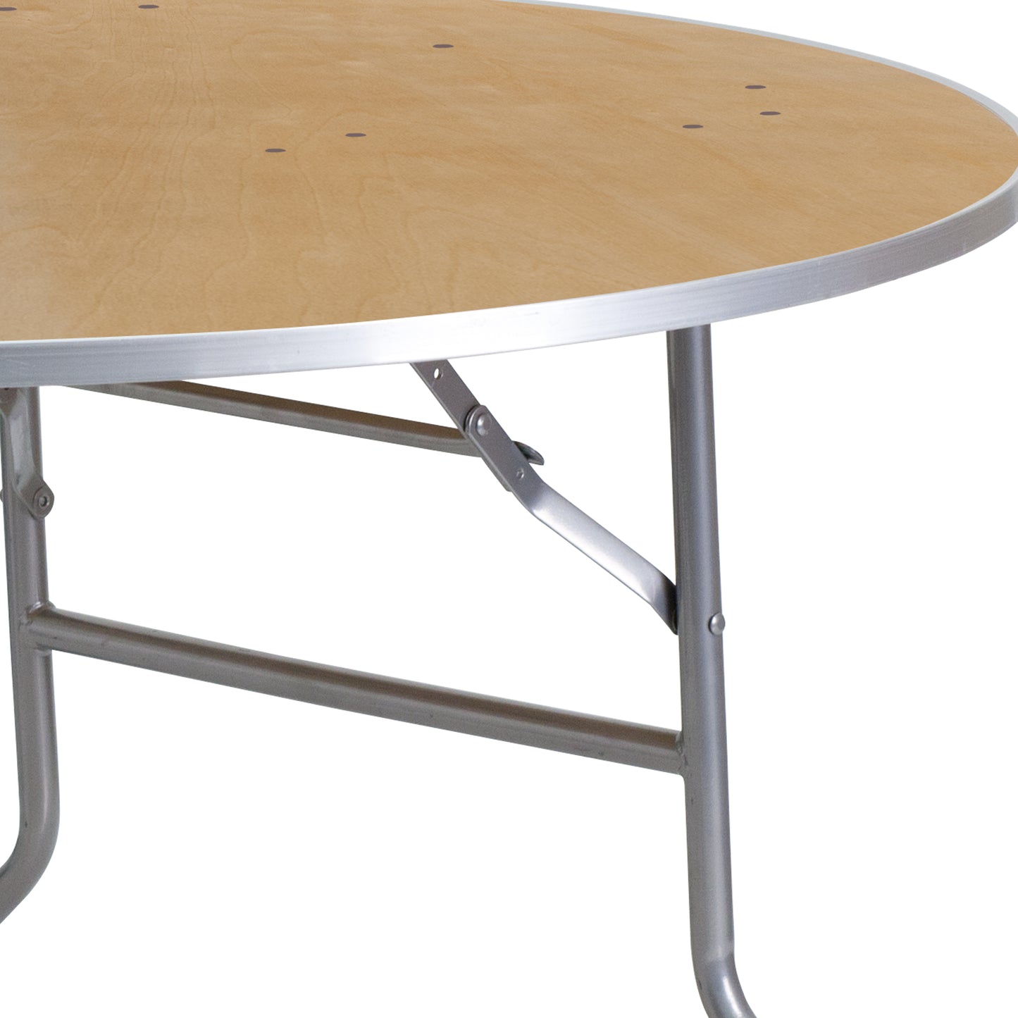 4-Foot Round Heavy Duty Birchwood Folding Banquet Table with Metal Edges